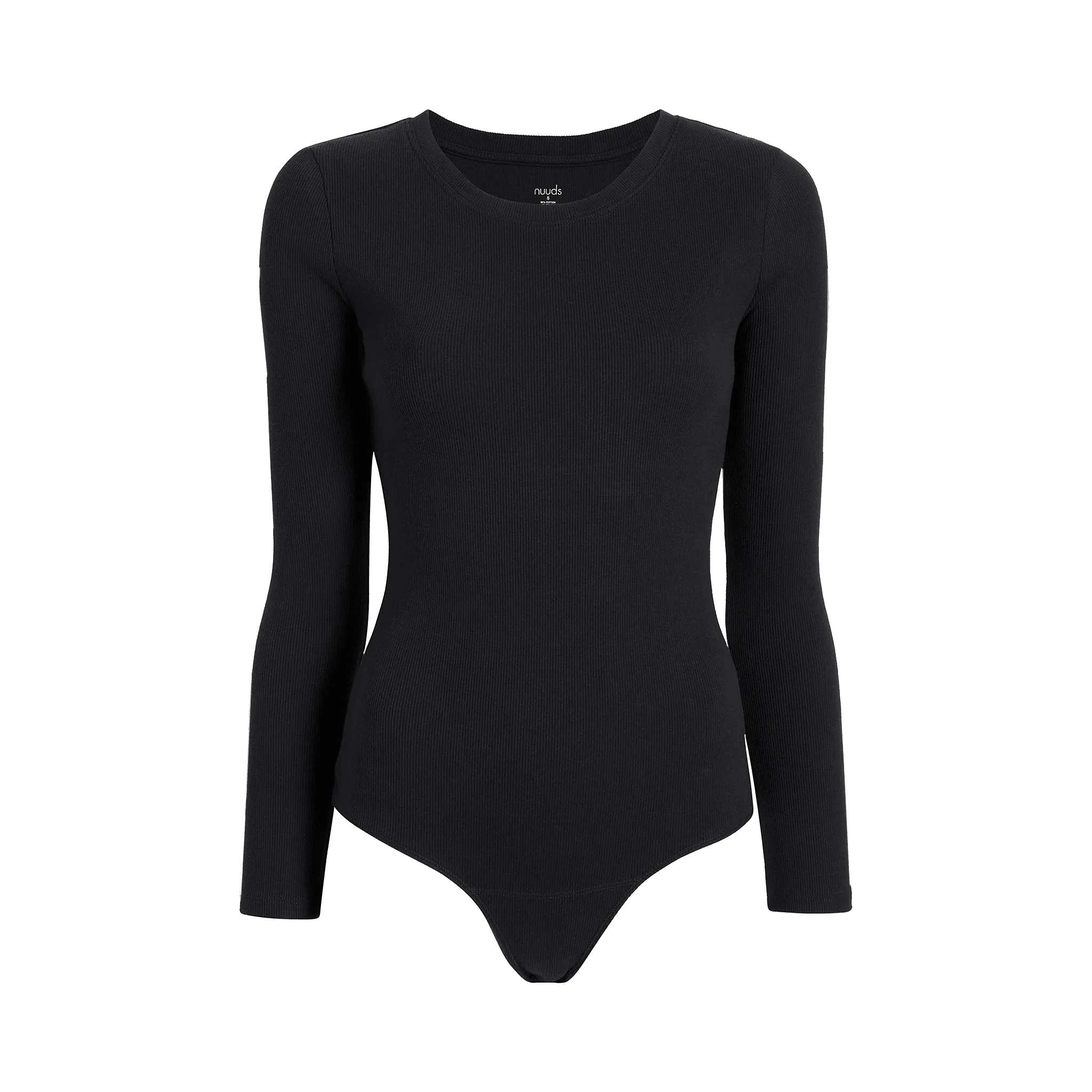 Long Sleeve Ribbed Crewneck Bodysuit | Black