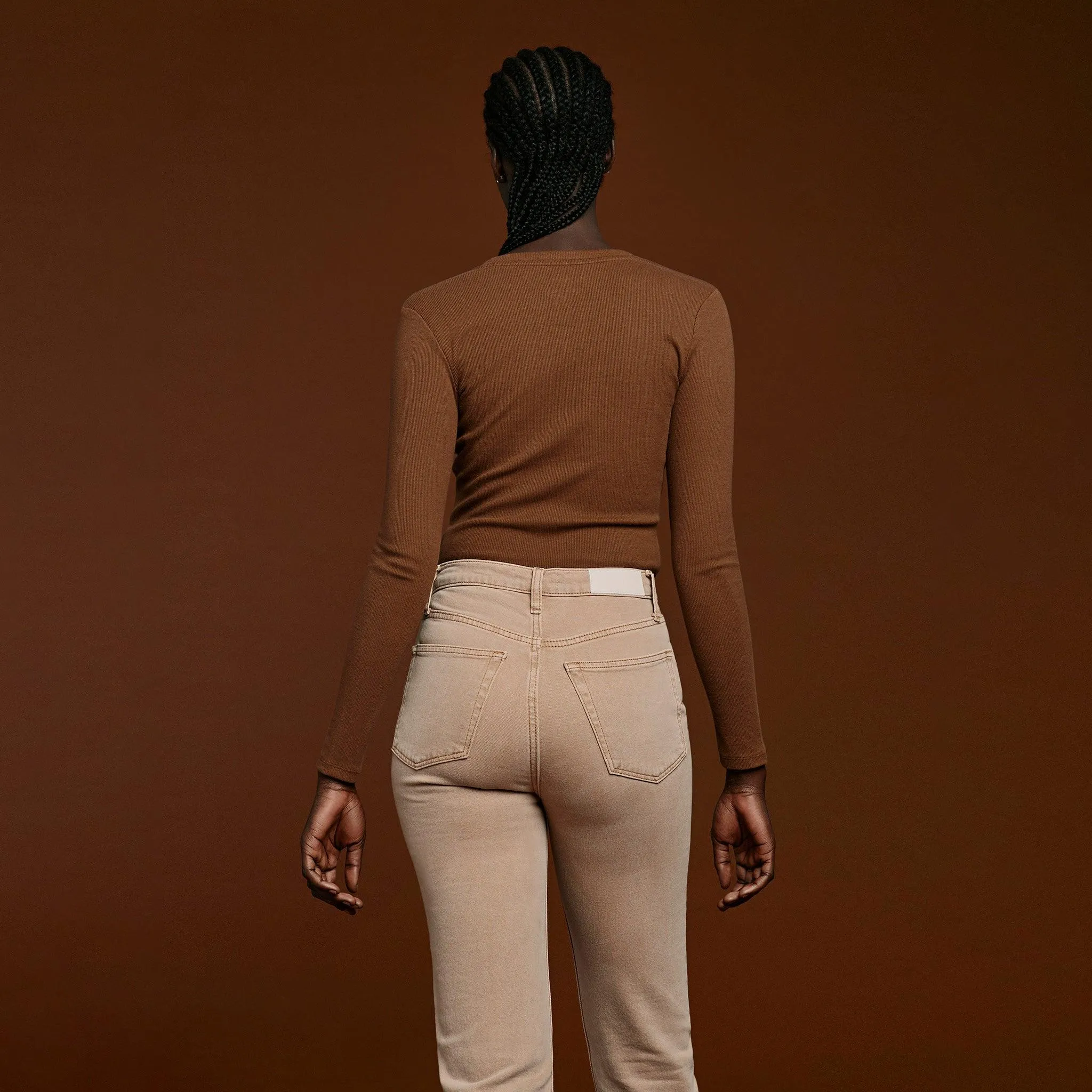 Long Sleeve Ribbed Crewneck Bodysuit | Chocolate