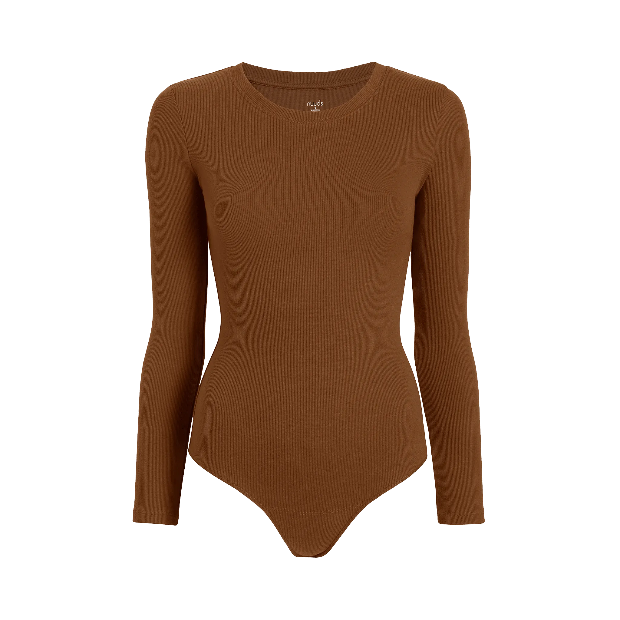 Long Sleeve Ribbed Crewneck Bodysuit | Chocolate