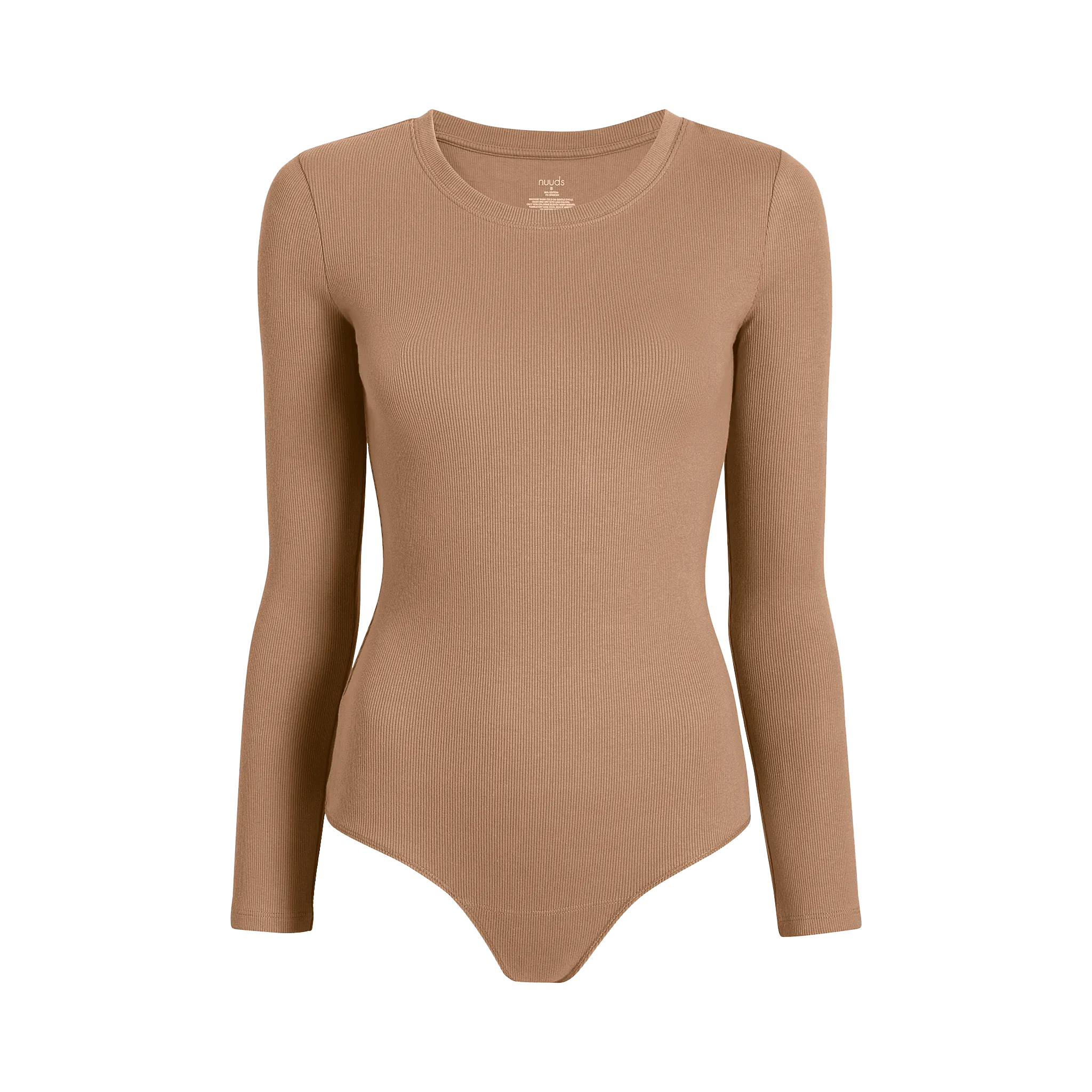 Long Sleeve Ribbed Crewneck Bodysuit | Cinnamon