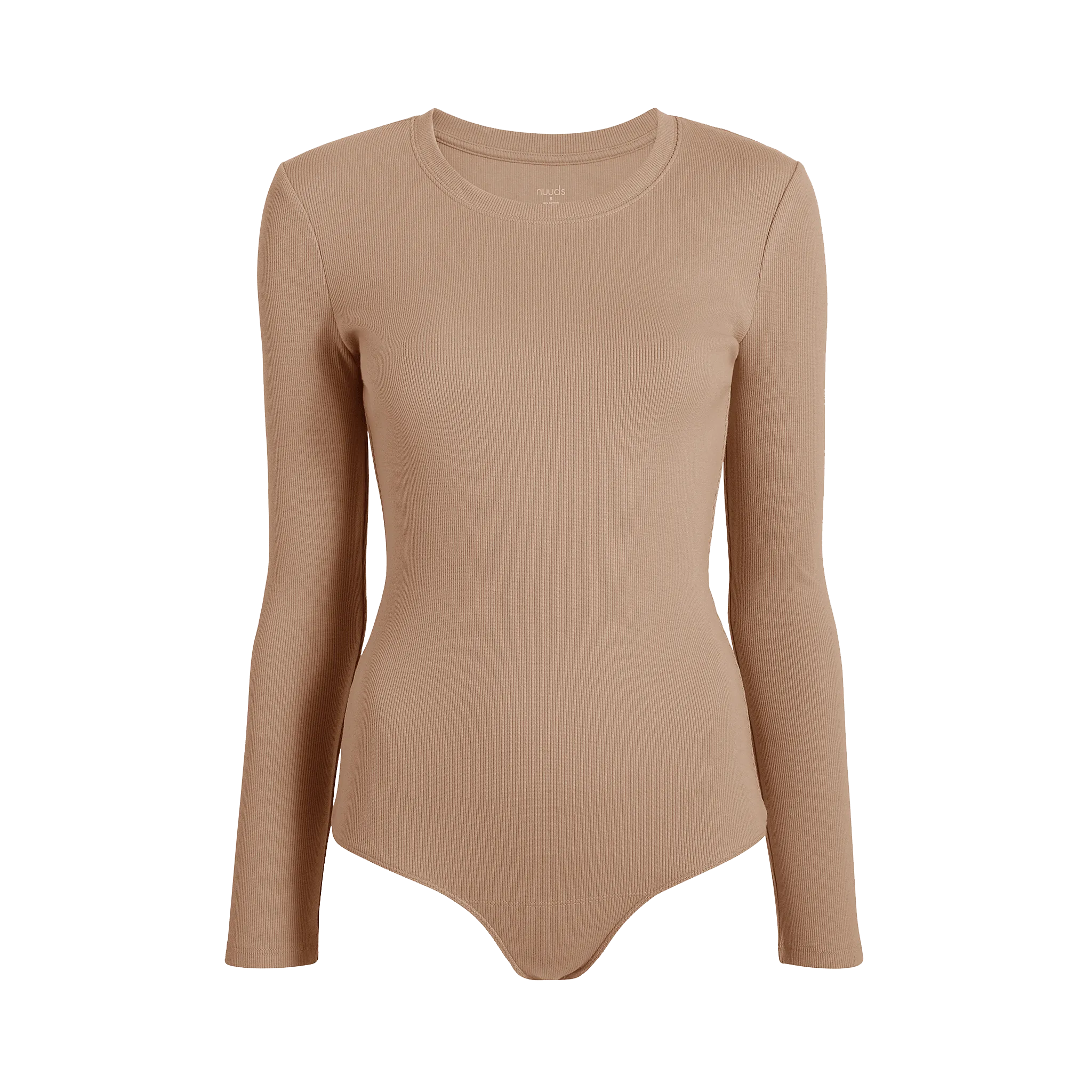 Long Sleeve Ribbed Crewneck Bodysuit | Sand