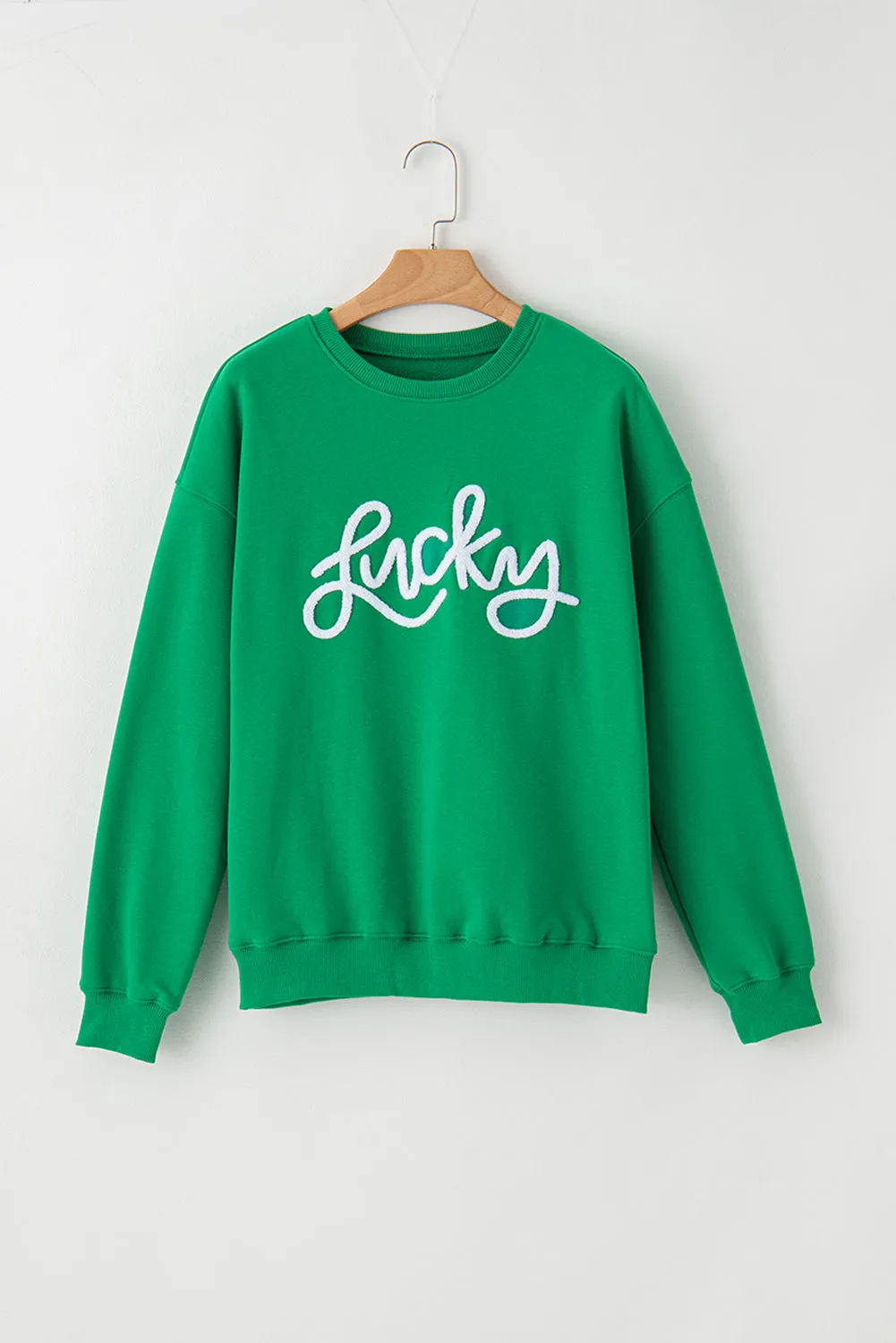 LUCKY Aphabet Chenille Embroidered Pullover Sweatshirt