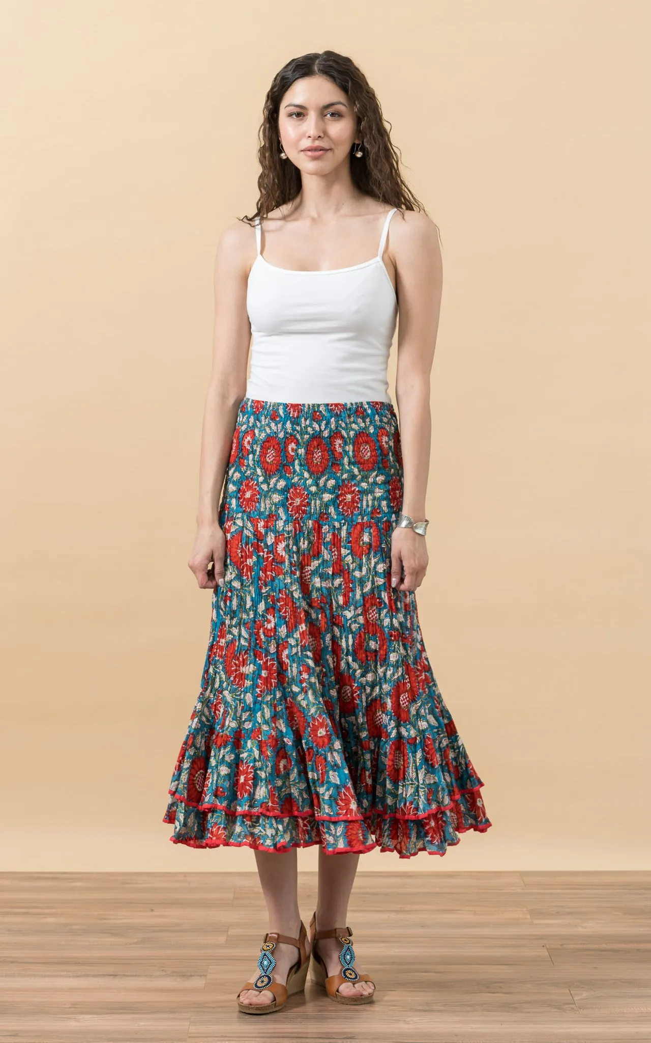 Macarena Skirt, Short, Turquoise & Orange Floral