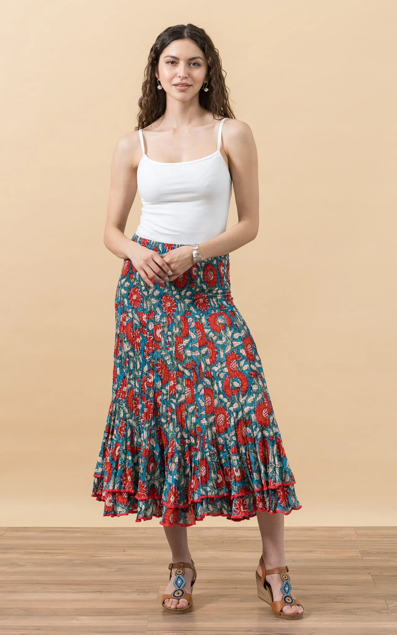 Macarena Skirt, Short, Turquoise & Orange Floral