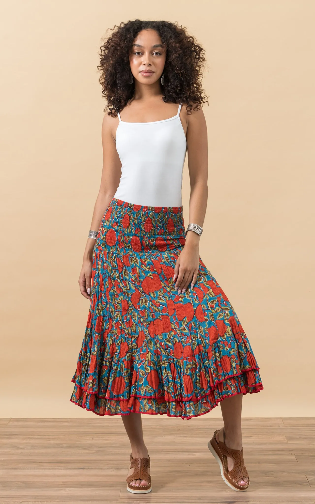 Macarena Skirt, Short, Turquoise & Orange Rose