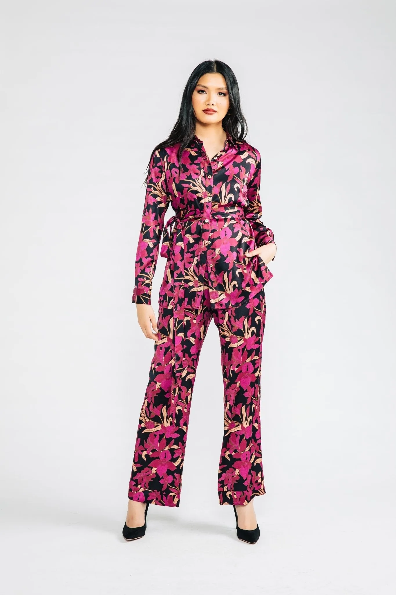 Magenta Floral Satin Bettina Blouse