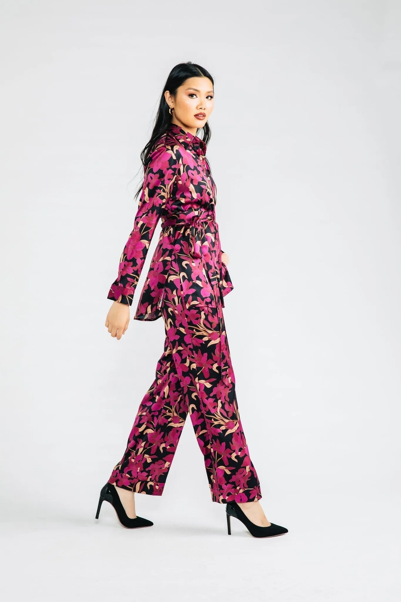 Magenta Floral Satin Bettina Blouse