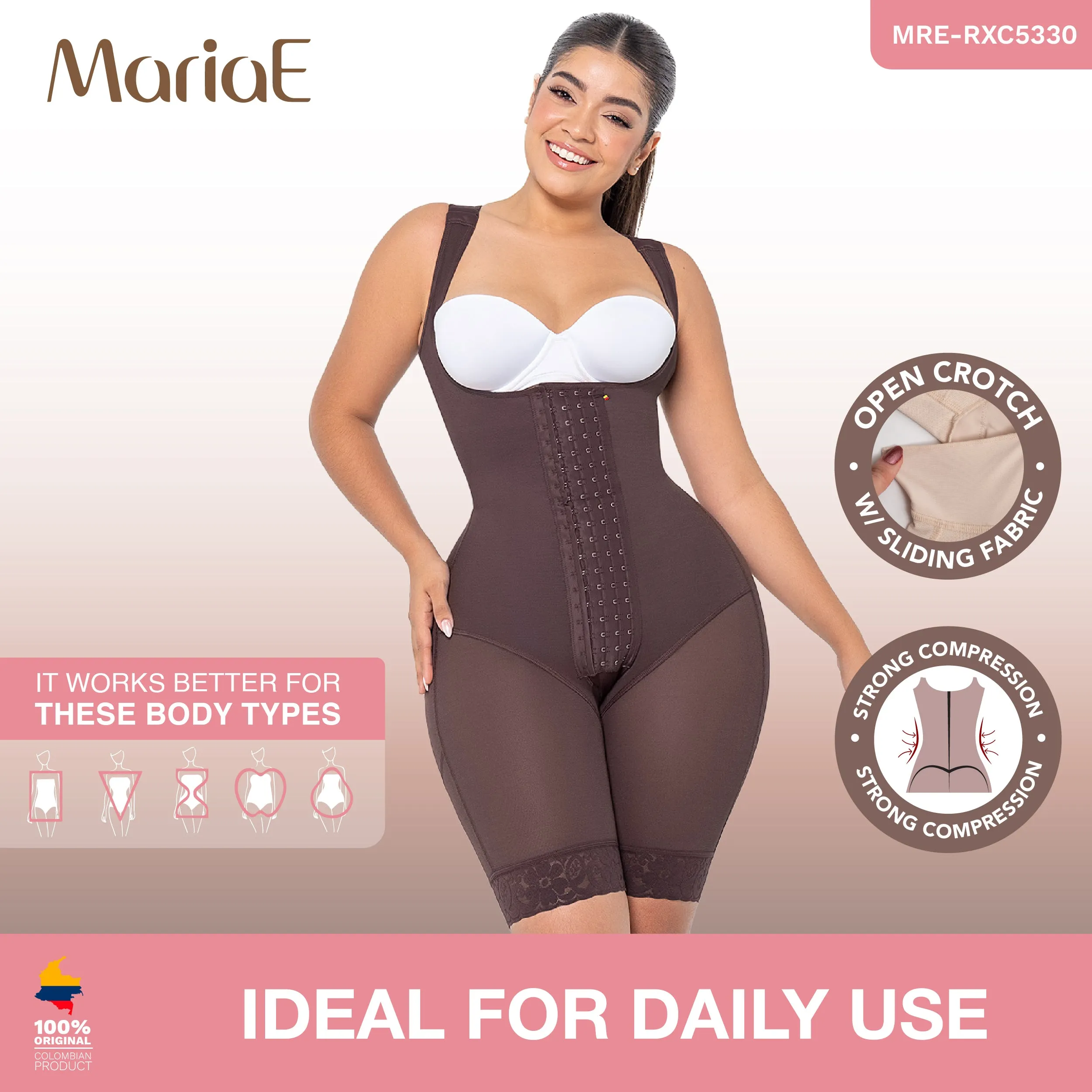 MARIAE RXC5330 Fajas Colombianas Reductoras Moldeadoras Daily Use Shapewear Bodysuit Mid Thigh & Open Bust