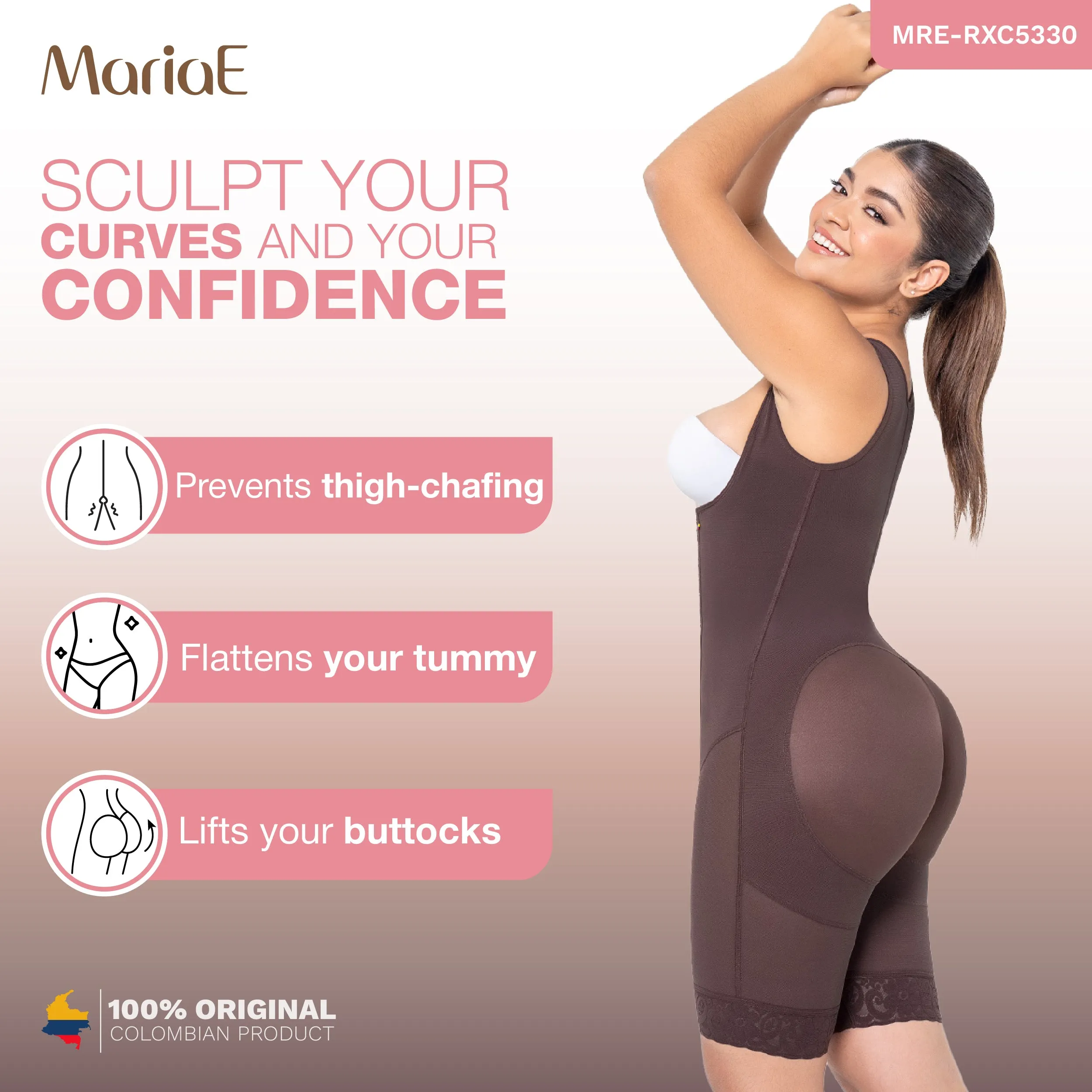 MARIAE RXC5330 Fajas Colombianas Reductoras Moldeadoras Daily Use Shapewear Bodysuit Mid Thigh & Open Bust