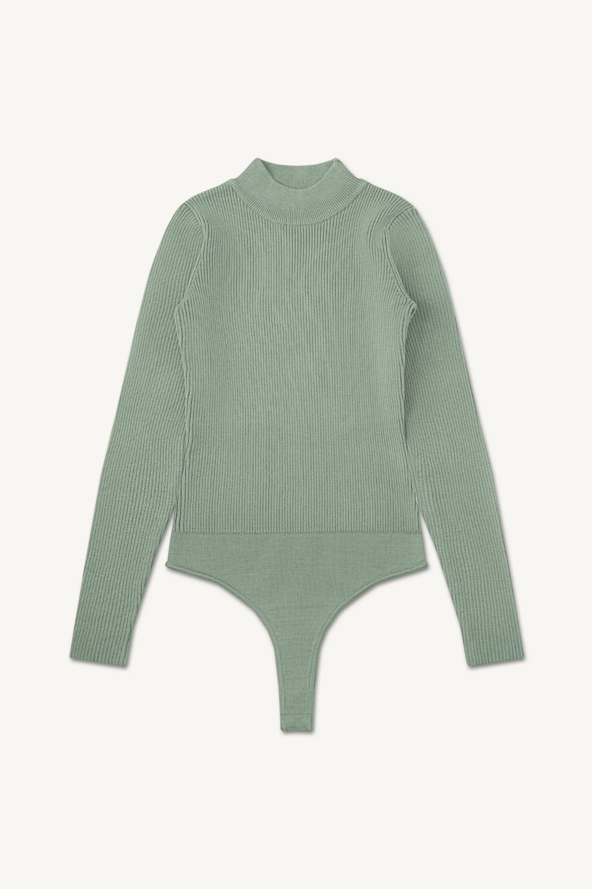 Massa Ribbed Knit Thong Bodysuit - Desert Sage