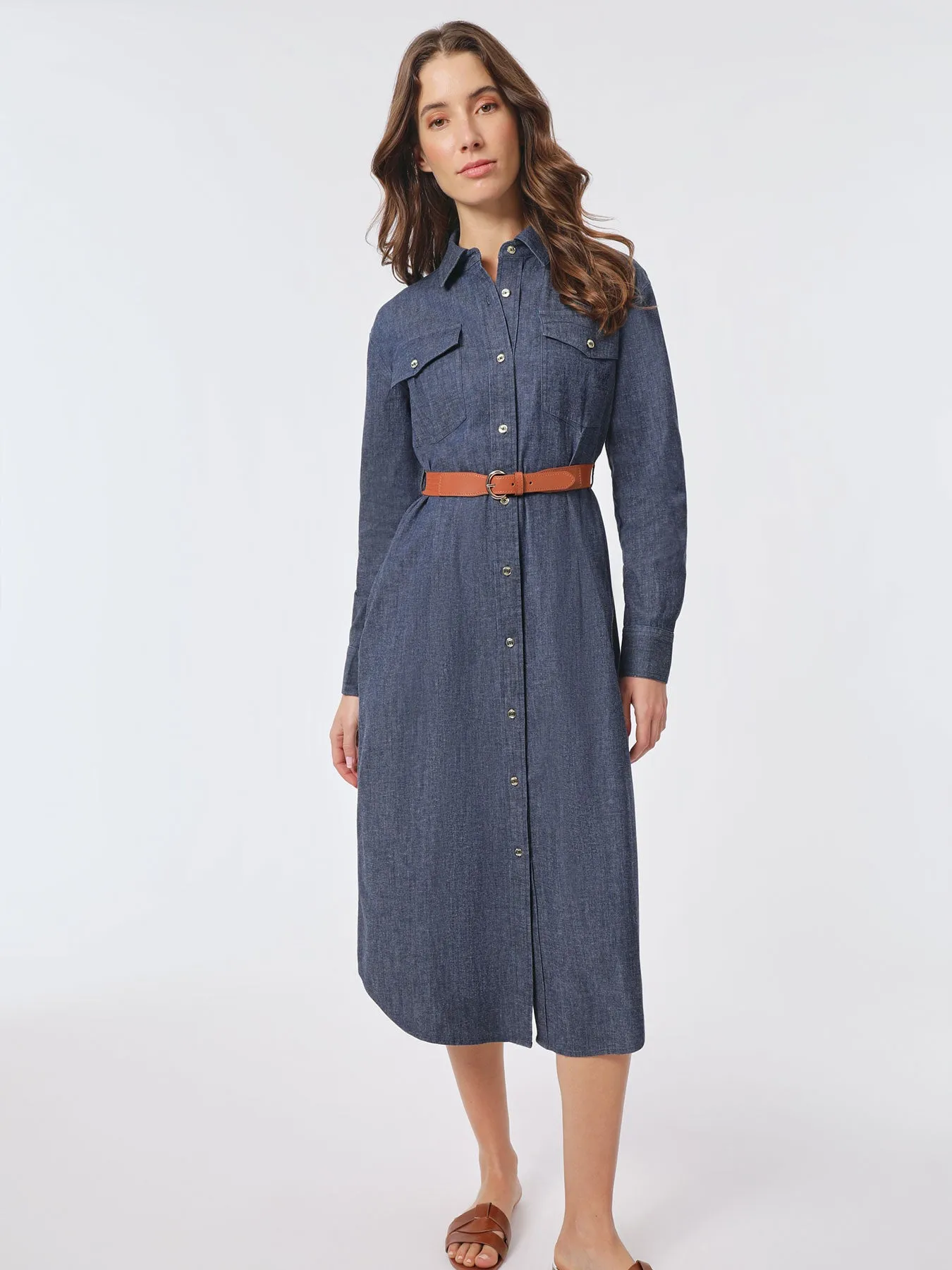 Midi Belted Denim Dress