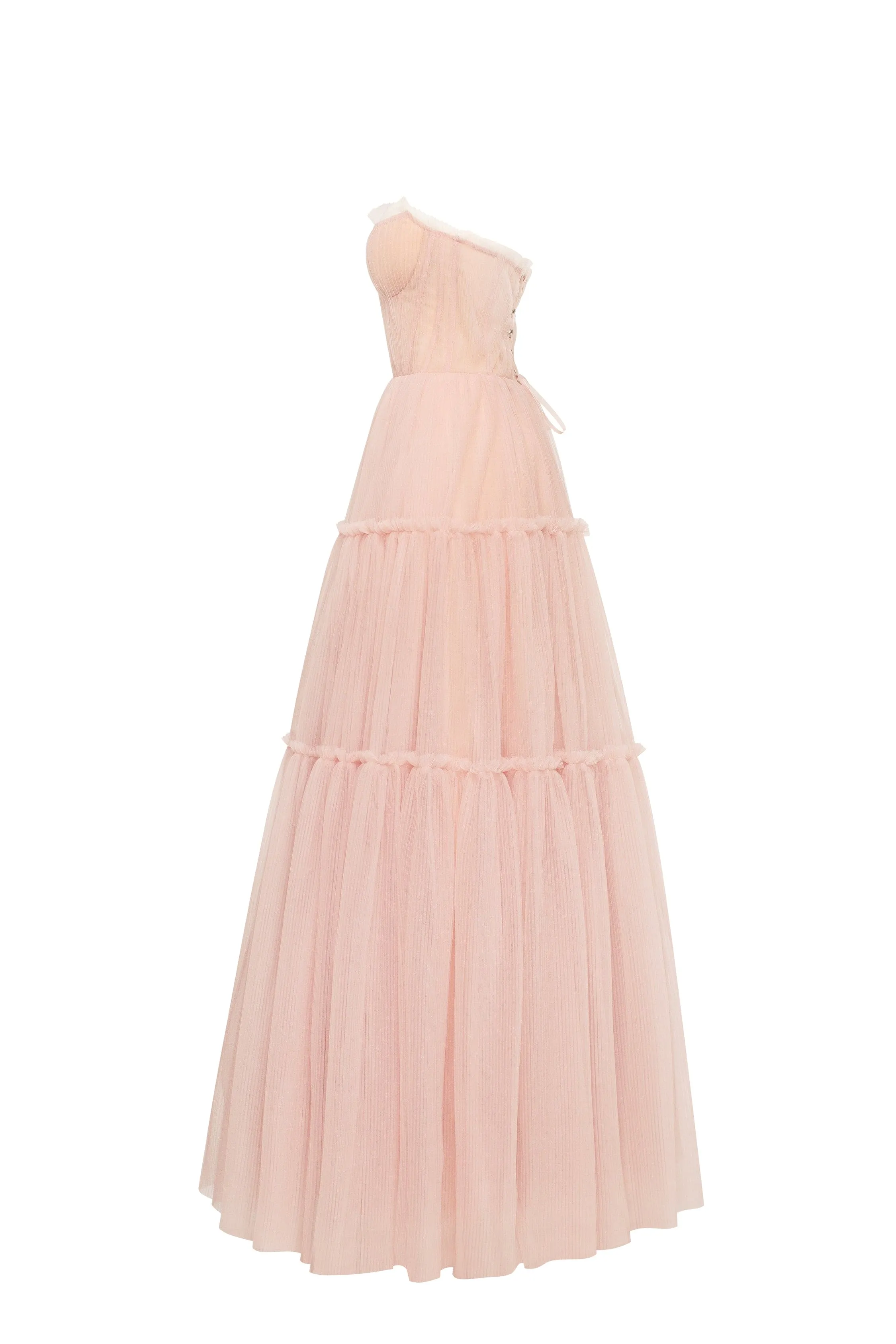 Misty rose tulle maxi dress with ruffled skirt, Garden of Eden