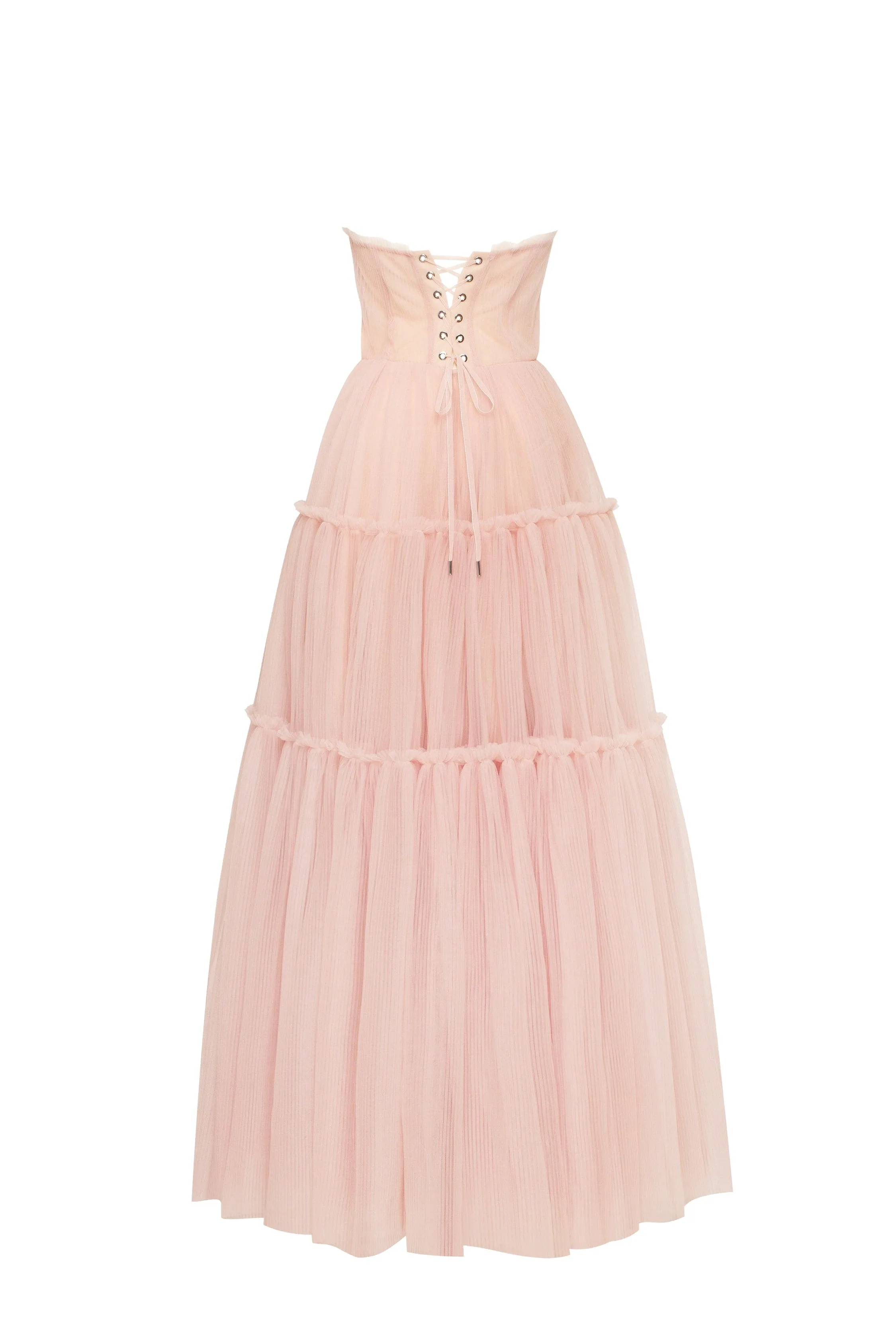 Misty rose tulle maxi dress with ruffled skirt, Garden of Eden