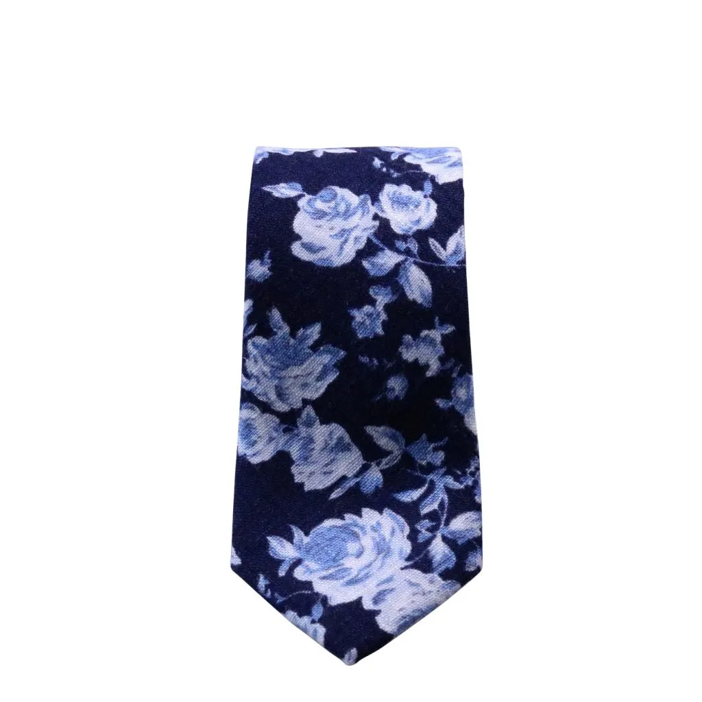 Navy and Light Blue Floral Neck Tie