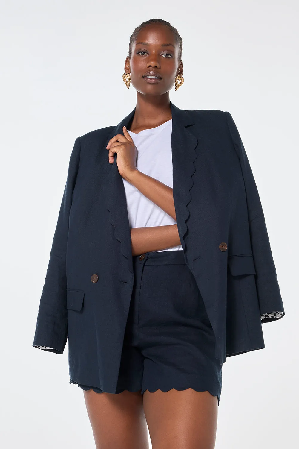 Navy Scallop Edge Blazer