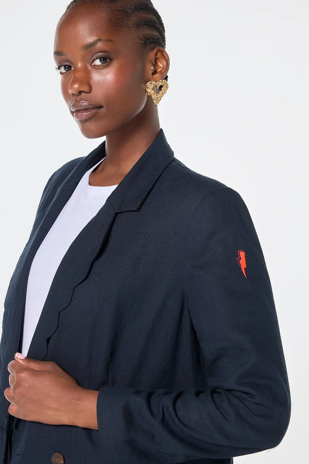 Navy Scallop Edge Blazer