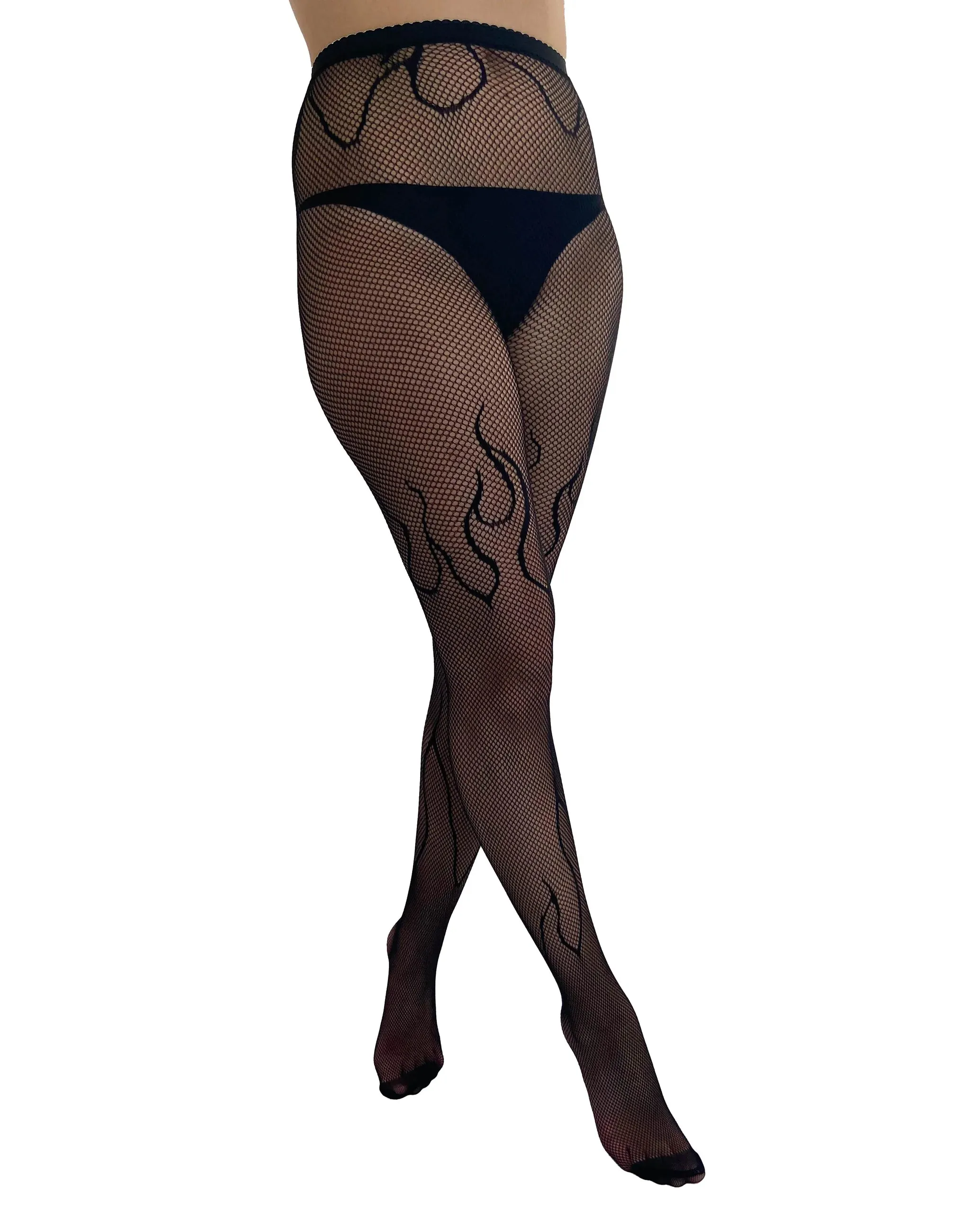 Pamela Mann Hosiery Fishnet Flame Tights in Black