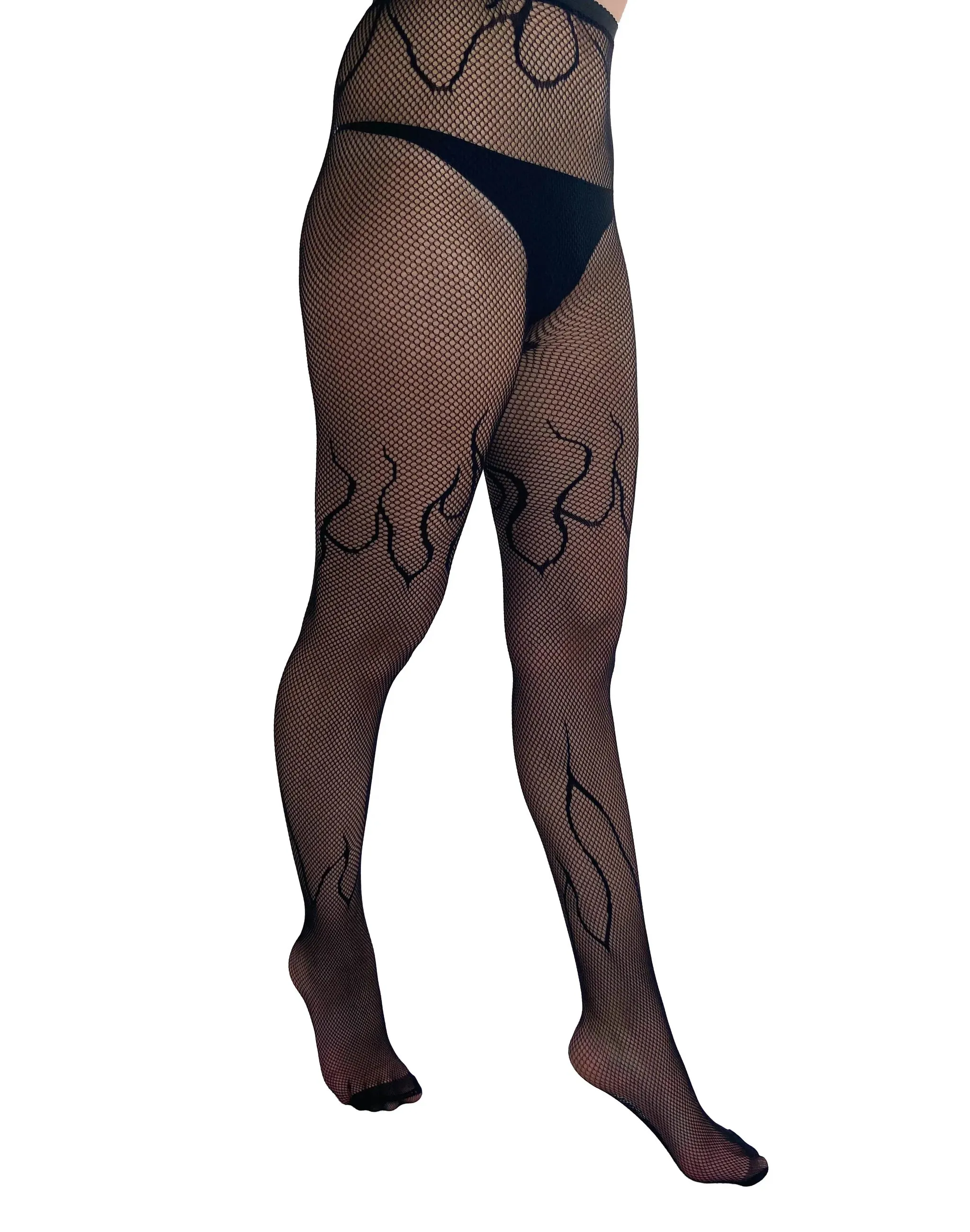 Pamela Mann Hosiery Fishnet Flame Tights in Black