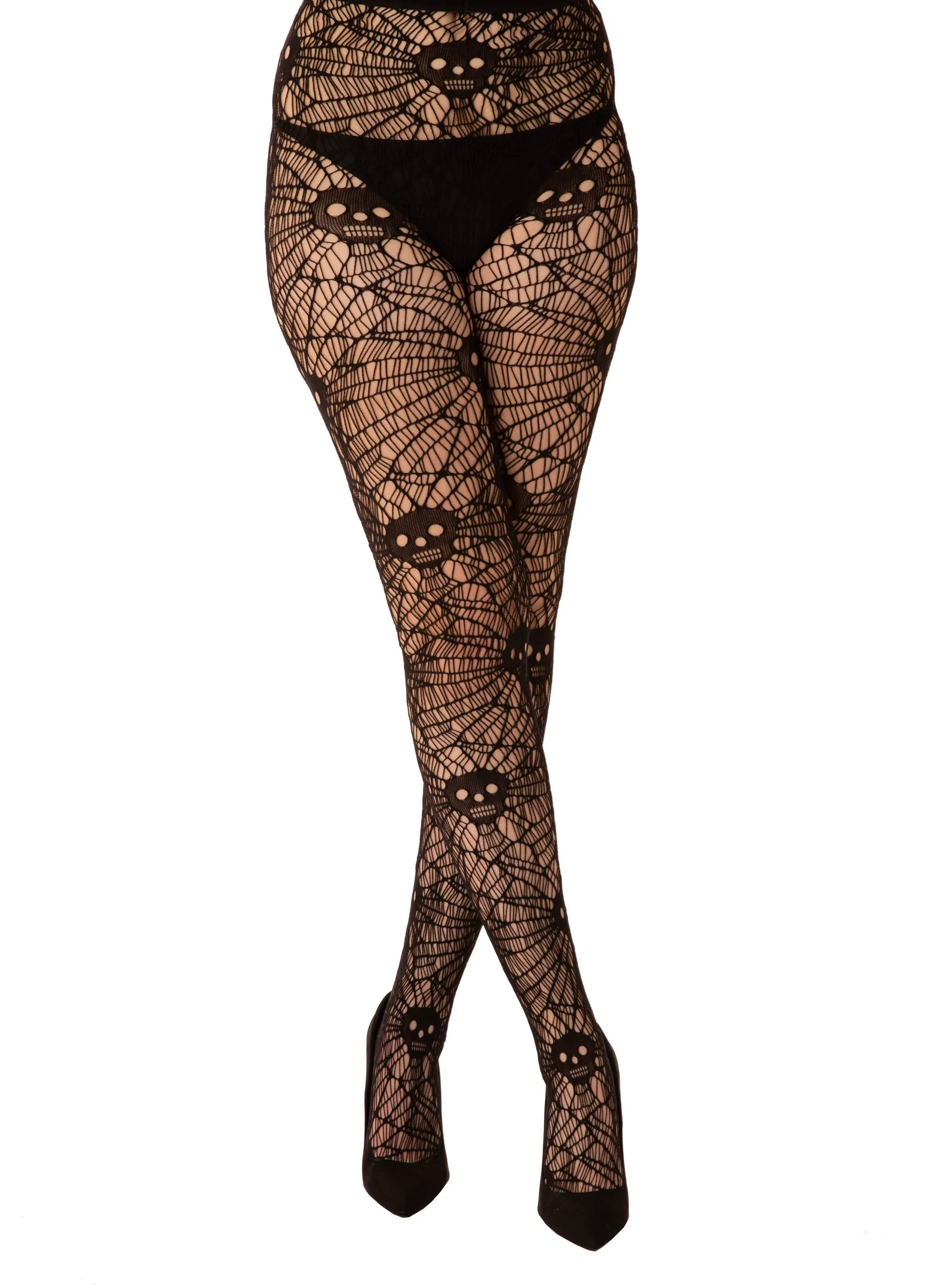 Pamela Mann Hosiery Fishnet Skull & Web Tights in Black