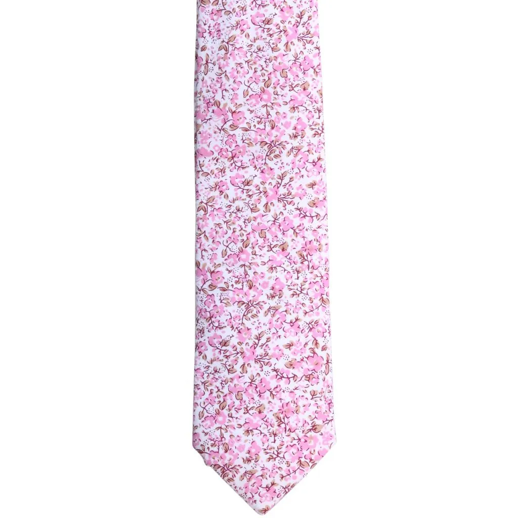 Pink and Light Brown Floral Neck Tie