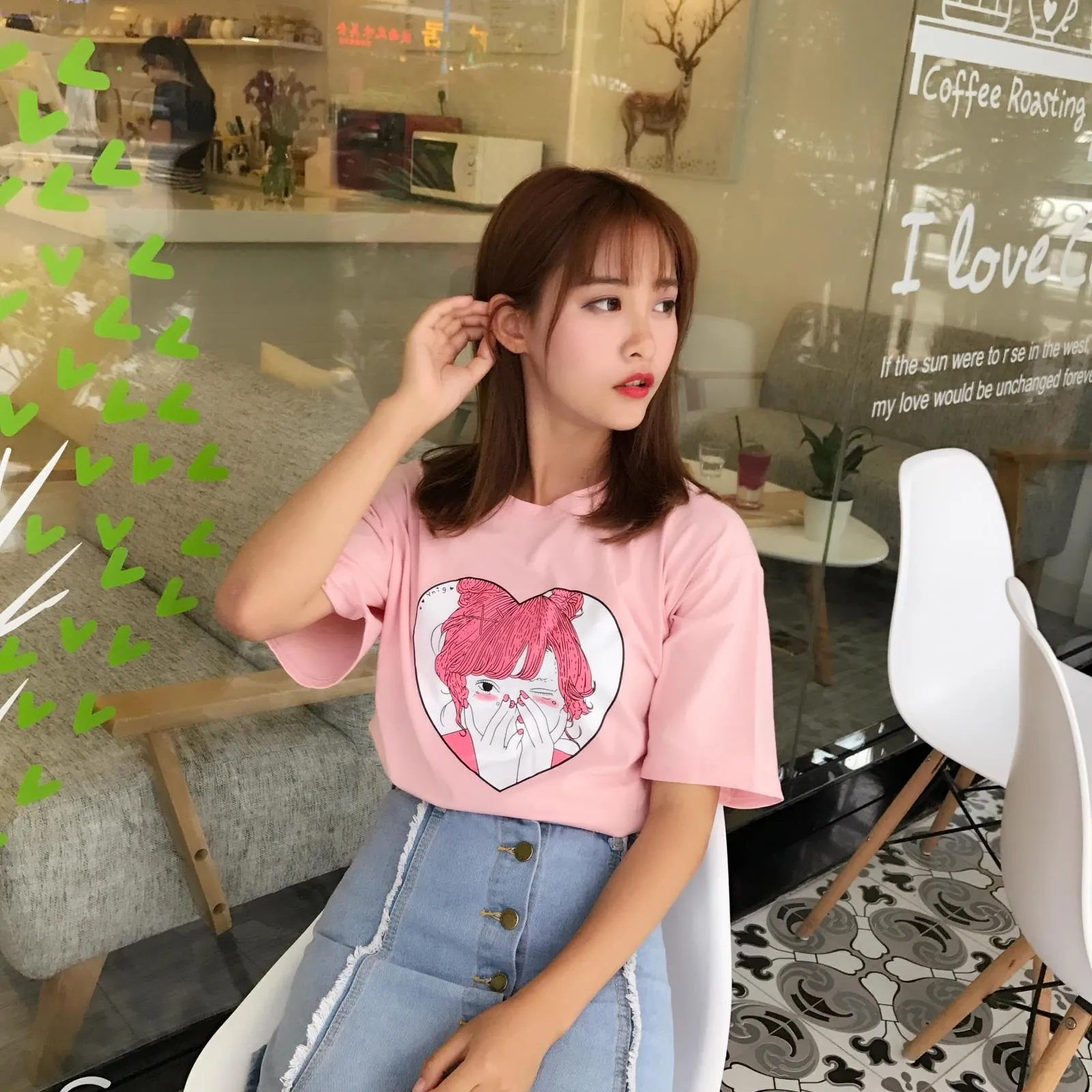 Pink Anime Cartoon Printed Tee