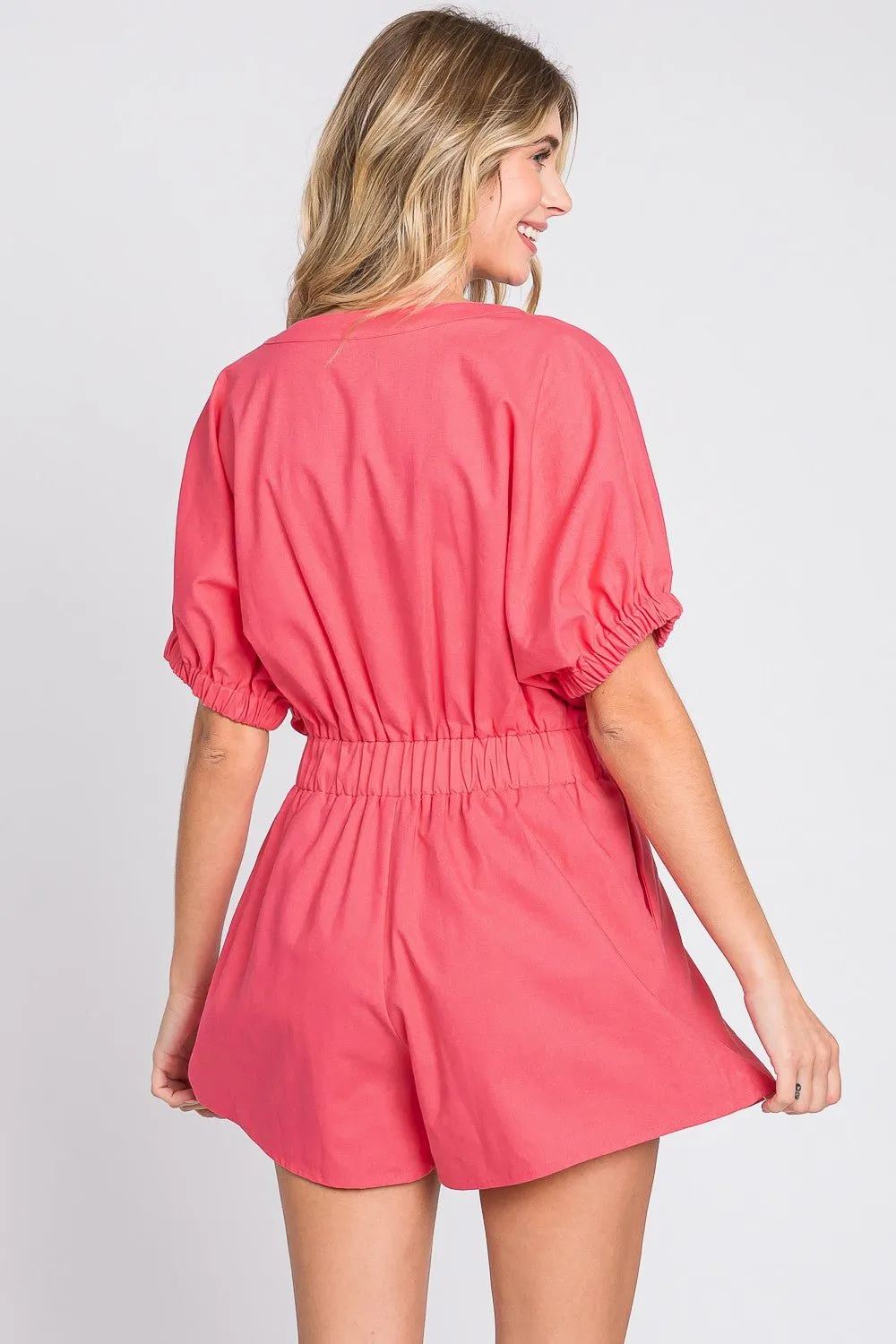 Pink V-Neck Linen Romper