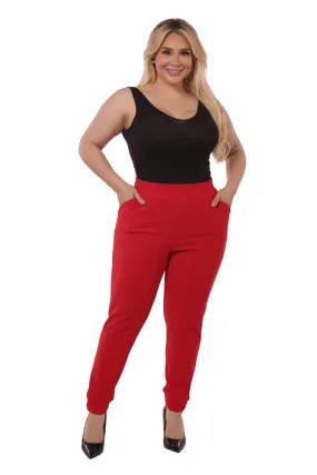 Plus Size Shirred Waist & Cuff Joggers With Pockets - Red