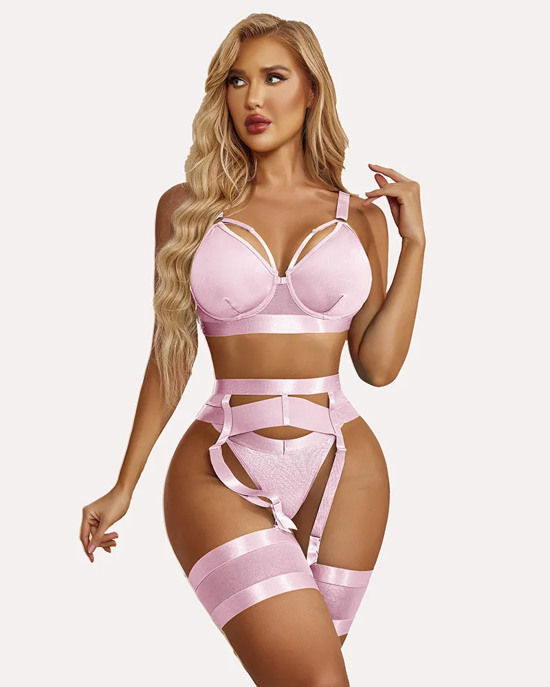 Push Up Underwire 5 Piece Lingerie Set with Garter