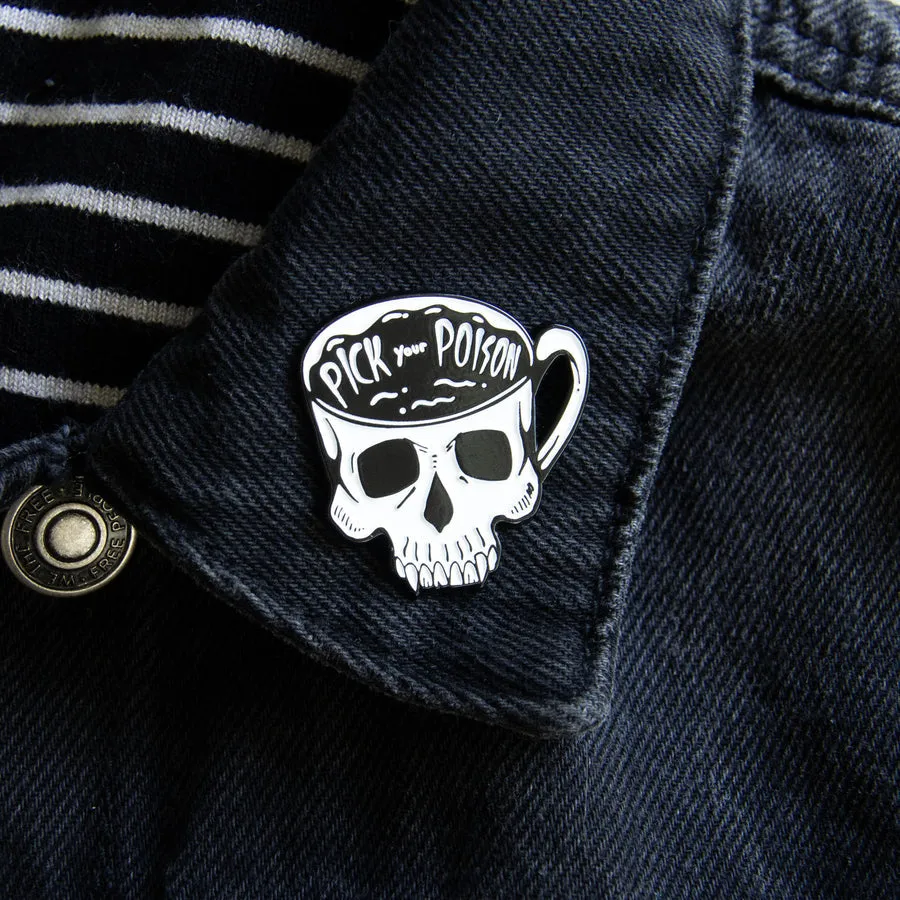 "Pick Your Poison" Skull Coffee Cup Enamel Pin