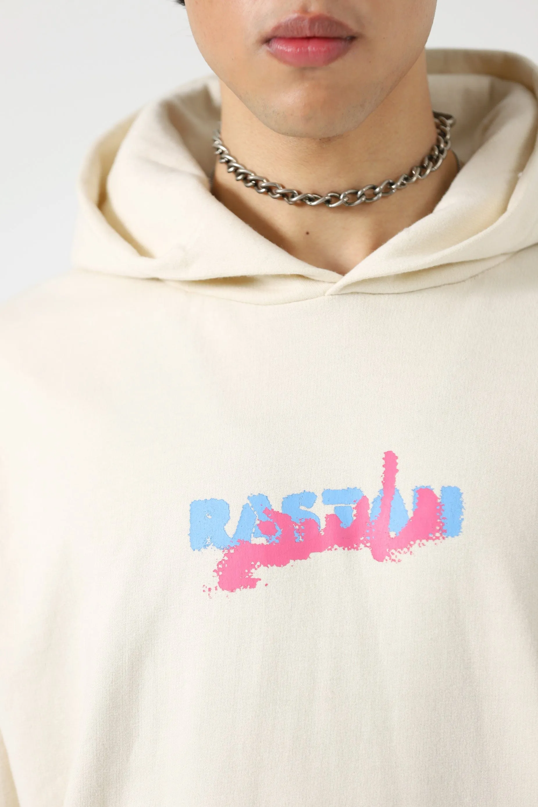 "REBELLION" BEIGE SCREEN PRINTED HOODIE