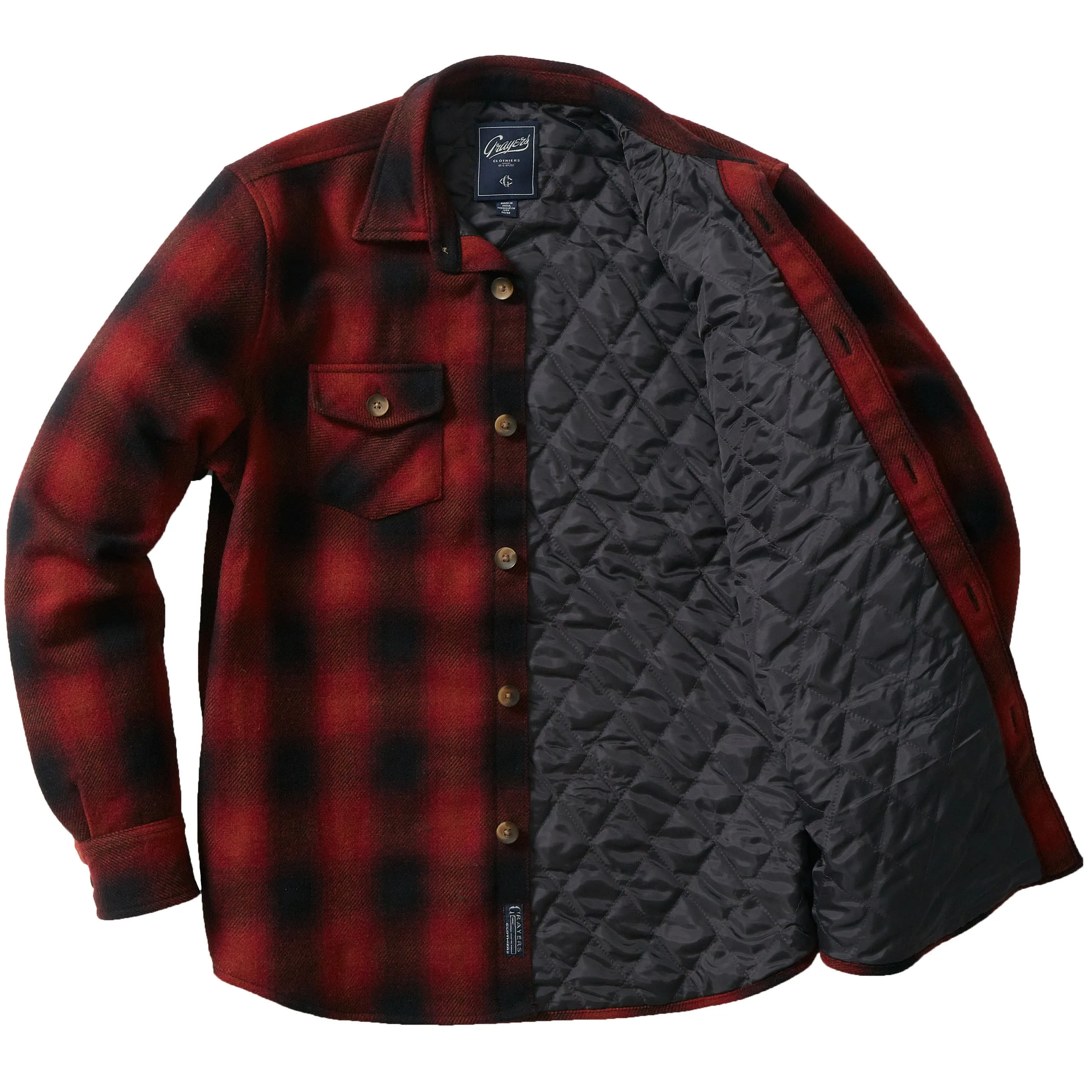 Retro Wool Padded Shirt Jacket - Red Ombre