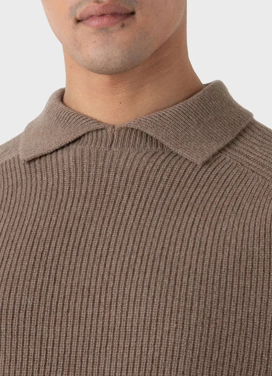 Ribbed Polo Neck Sand Stone