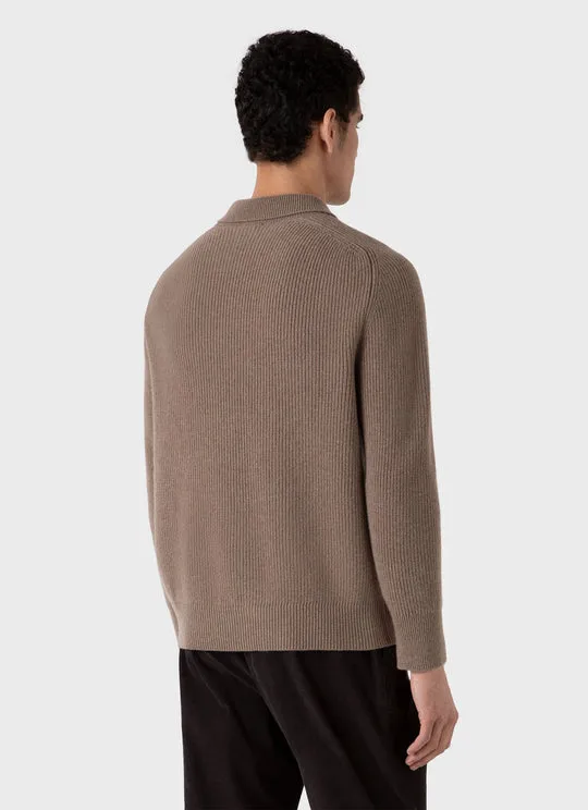 Ribbed Polo Neck Sand Stone