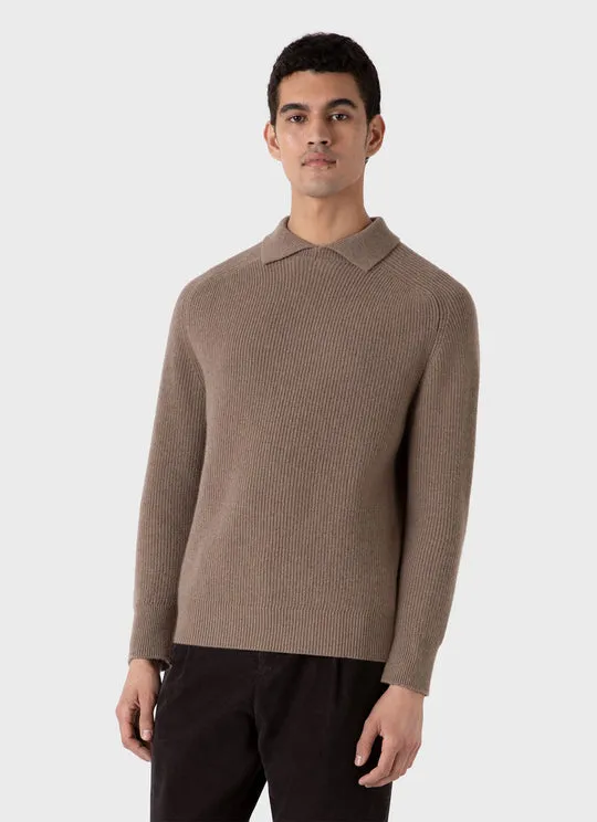 Ribbed Polo Neck Sand Stone