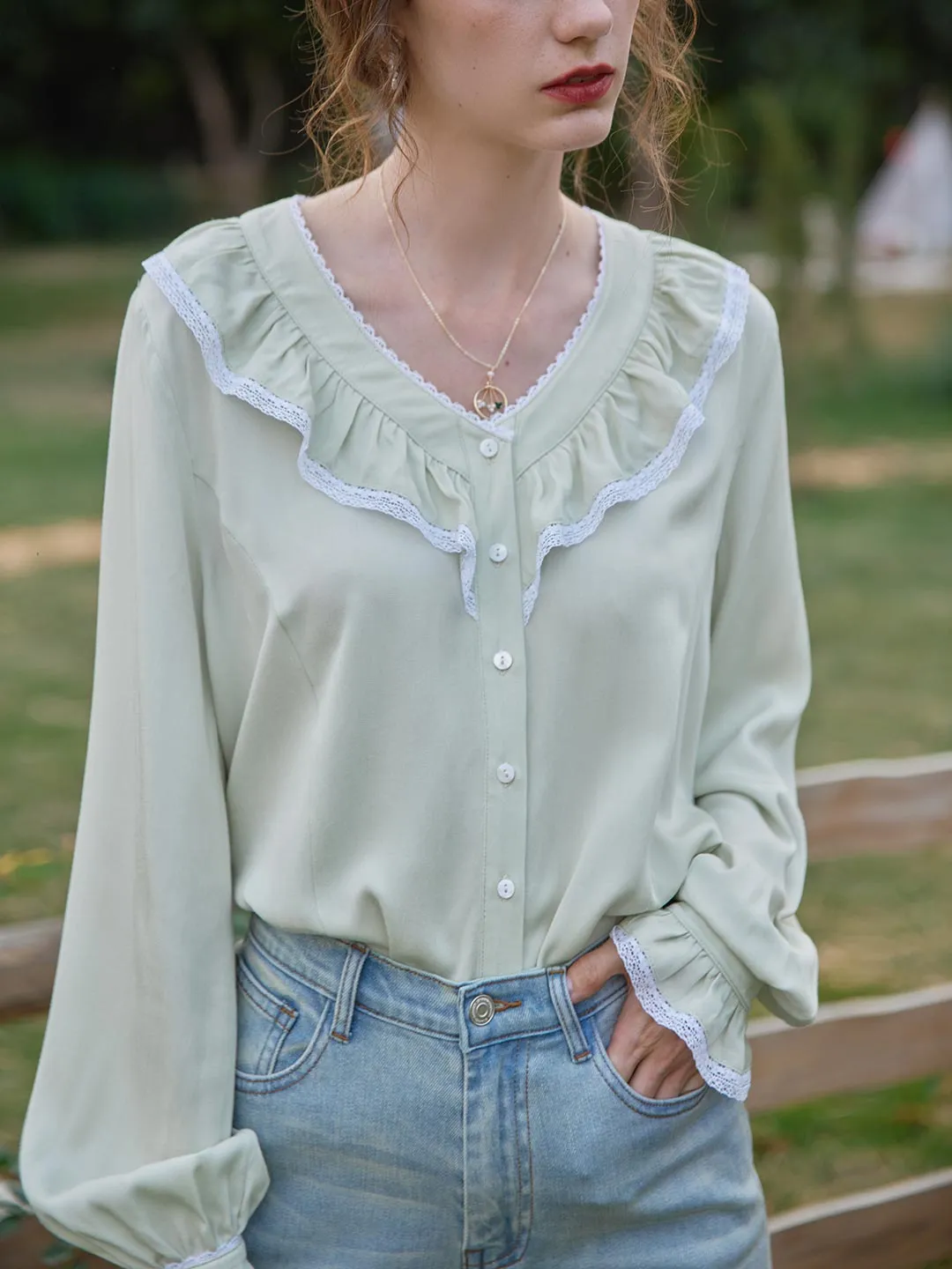 Rosario V-Neck Ruffle Blouse