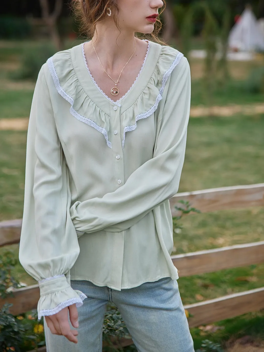 Rosario V-Neck Ruffle Blouse