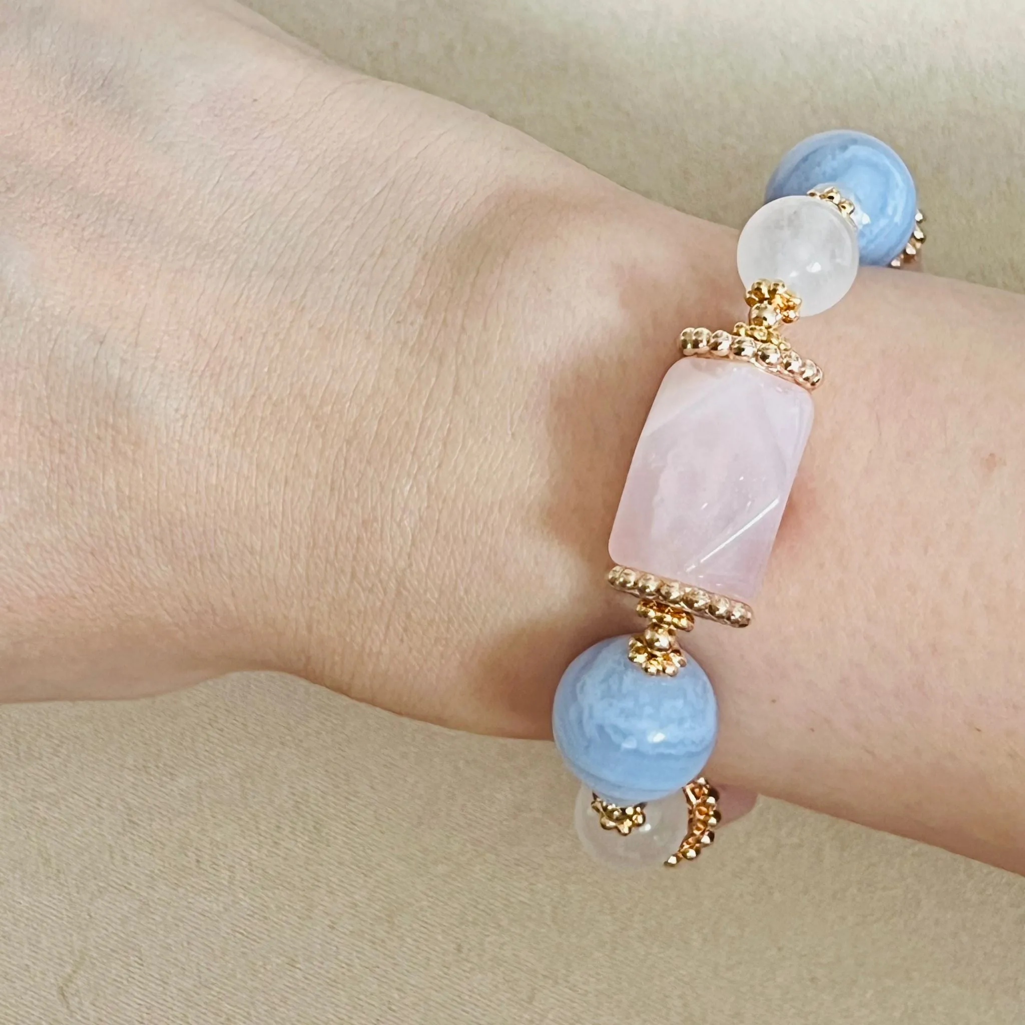 Rose Quartz, Blue Lace Agate & Moonstone Bracelet