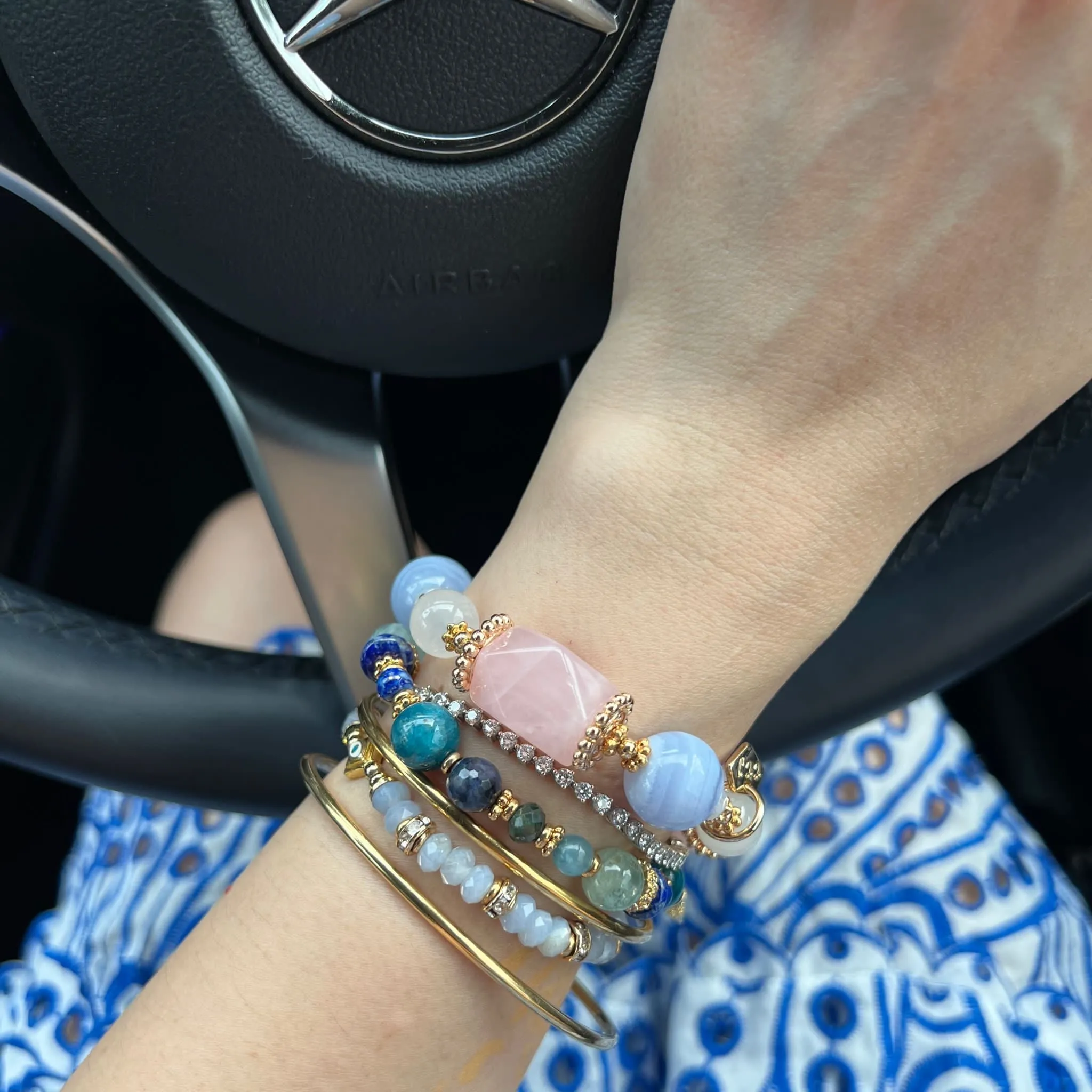 Rose Quartz, Blue Lace Agate & Moonstone Bracelet