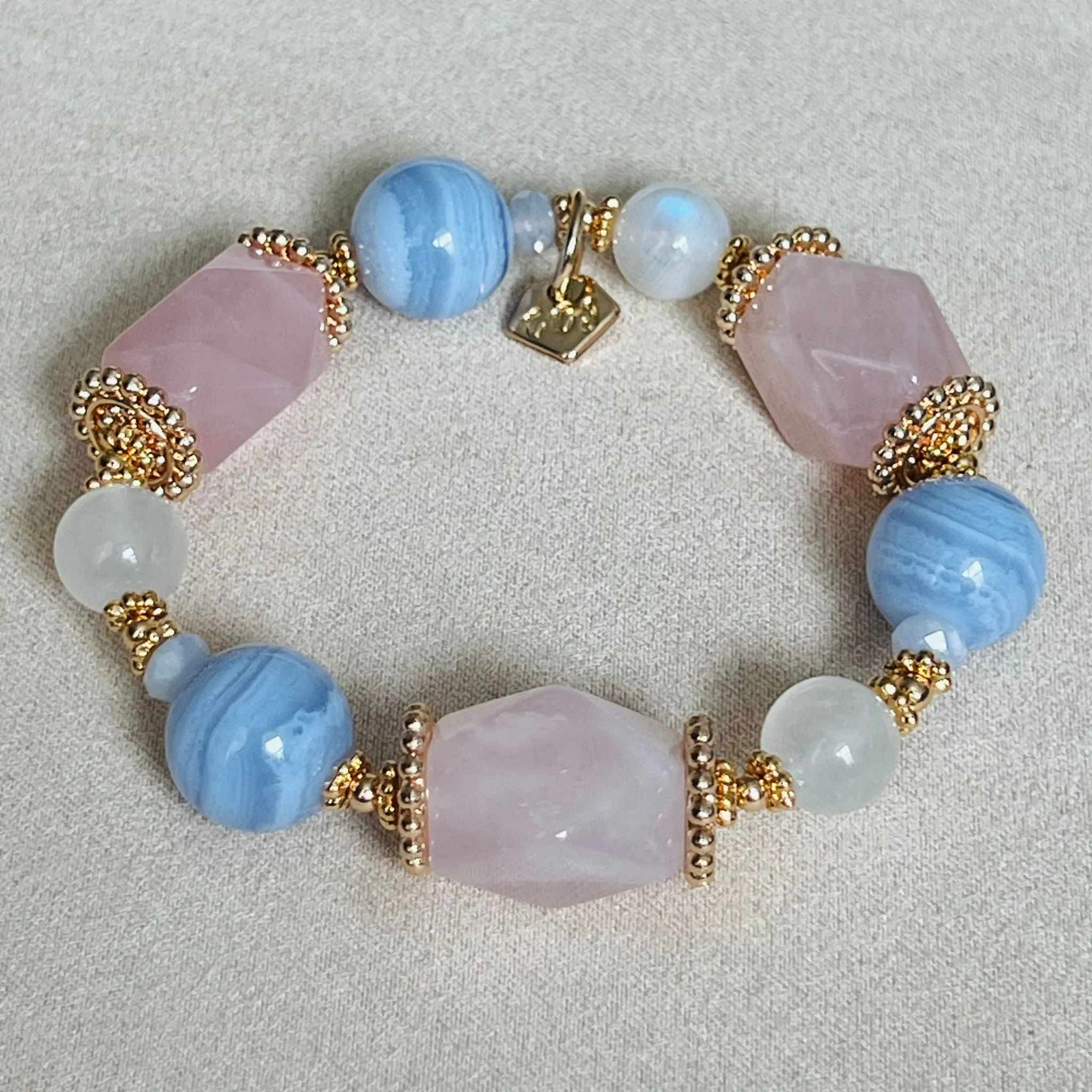 Rose Quartz, Blue Lace Agate & Moonstone Bracelet