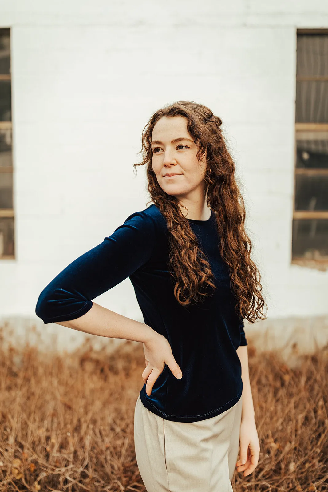 Round Neck Velvet Top Navy