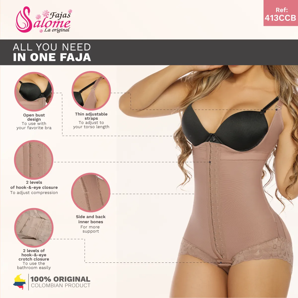 Salome 413-CCB | Tummy Control Butt Lifter Shapewear Faja Colombiana for Women