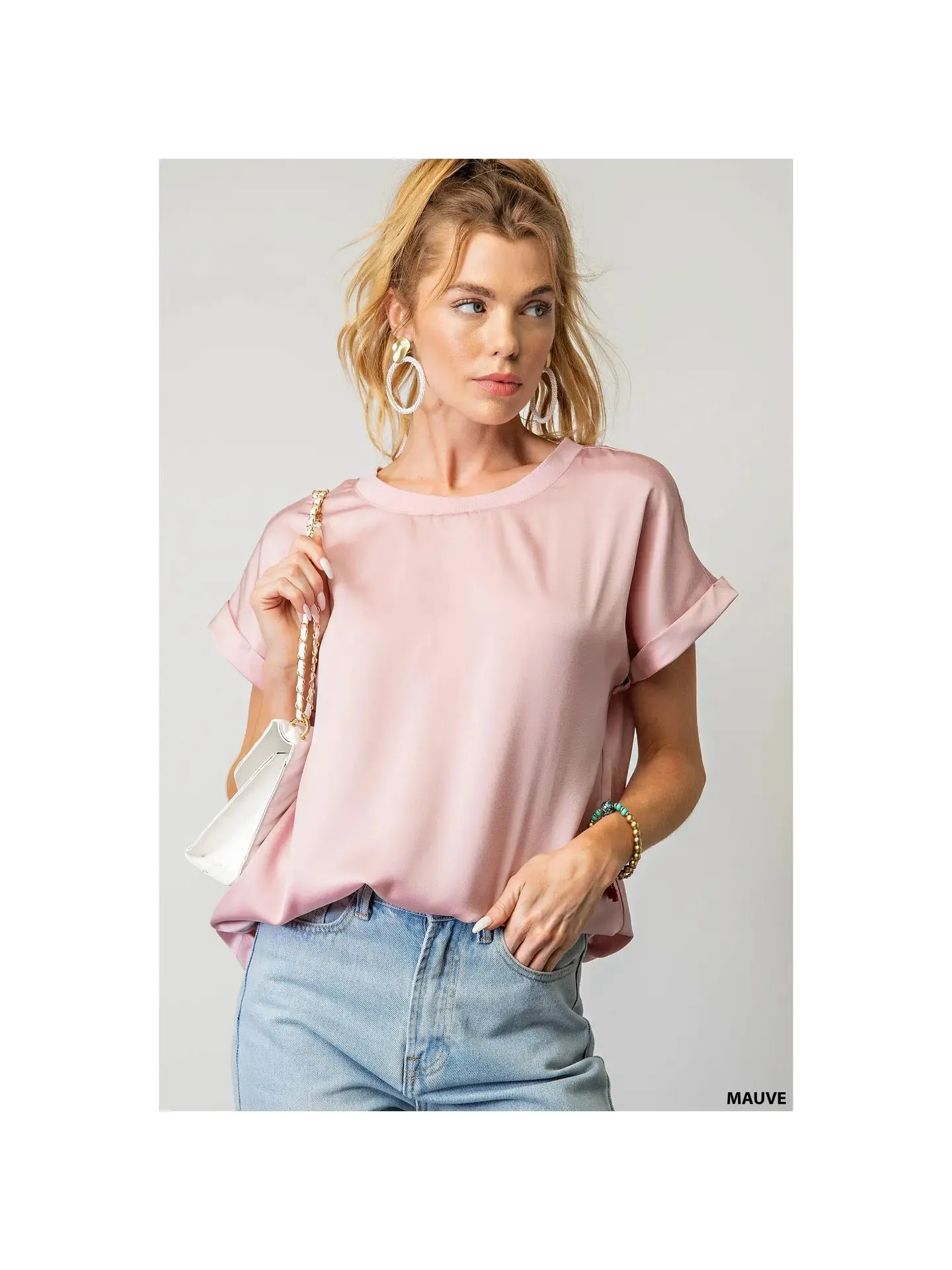 SATIN RIBBED NECK TOP