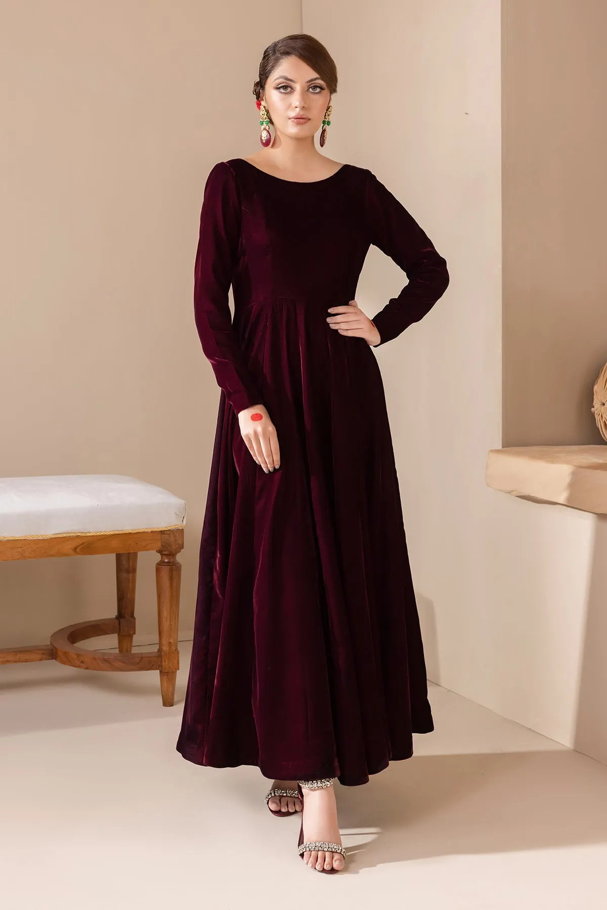 SOLID VELVET FROCK  PR-854