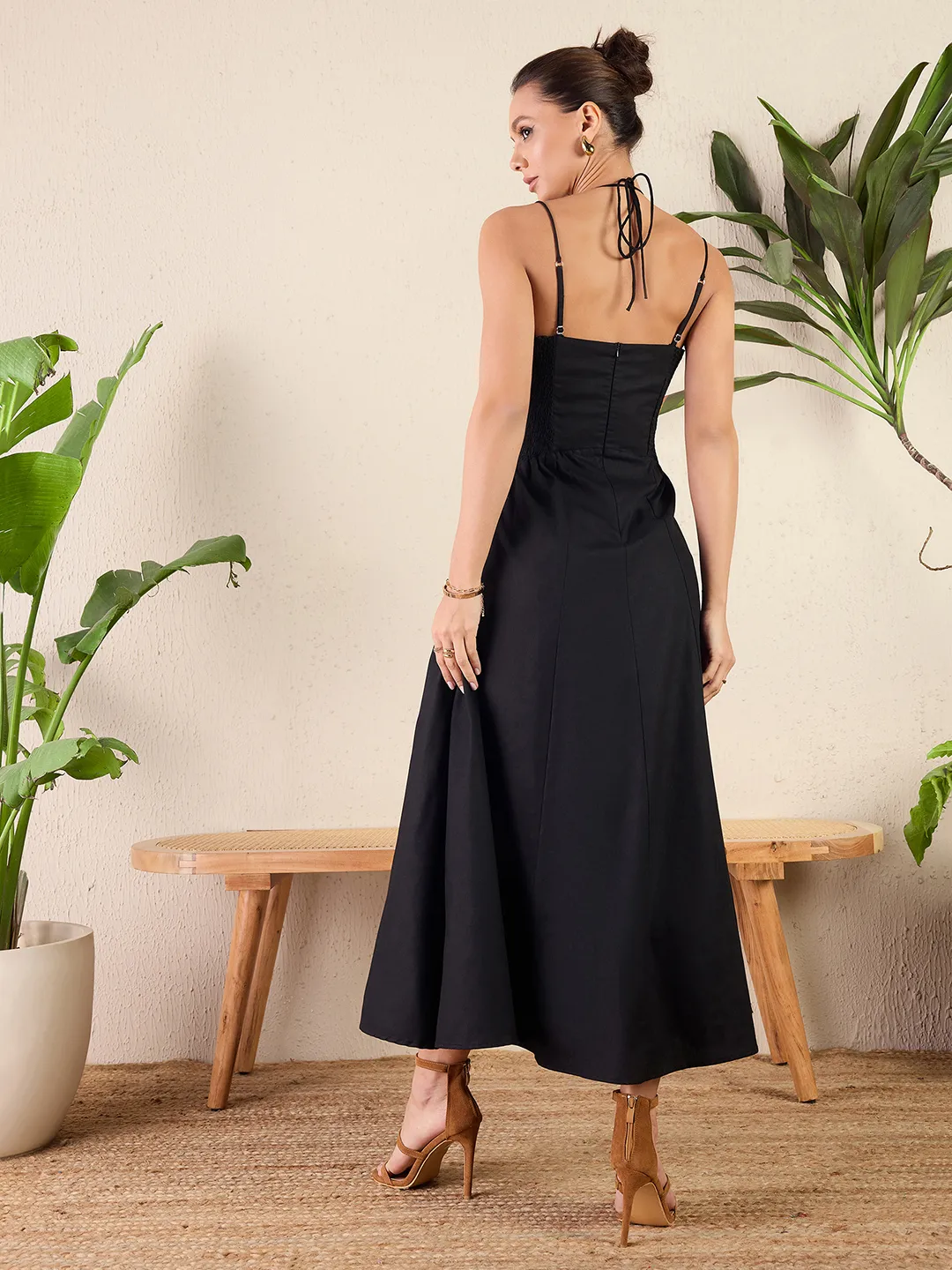 Strappy Cotton Poplin Corset Maxi Dress