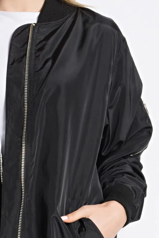 THE MYSTYLEMODE BLACK OVERSIZED BOMBER JACKET