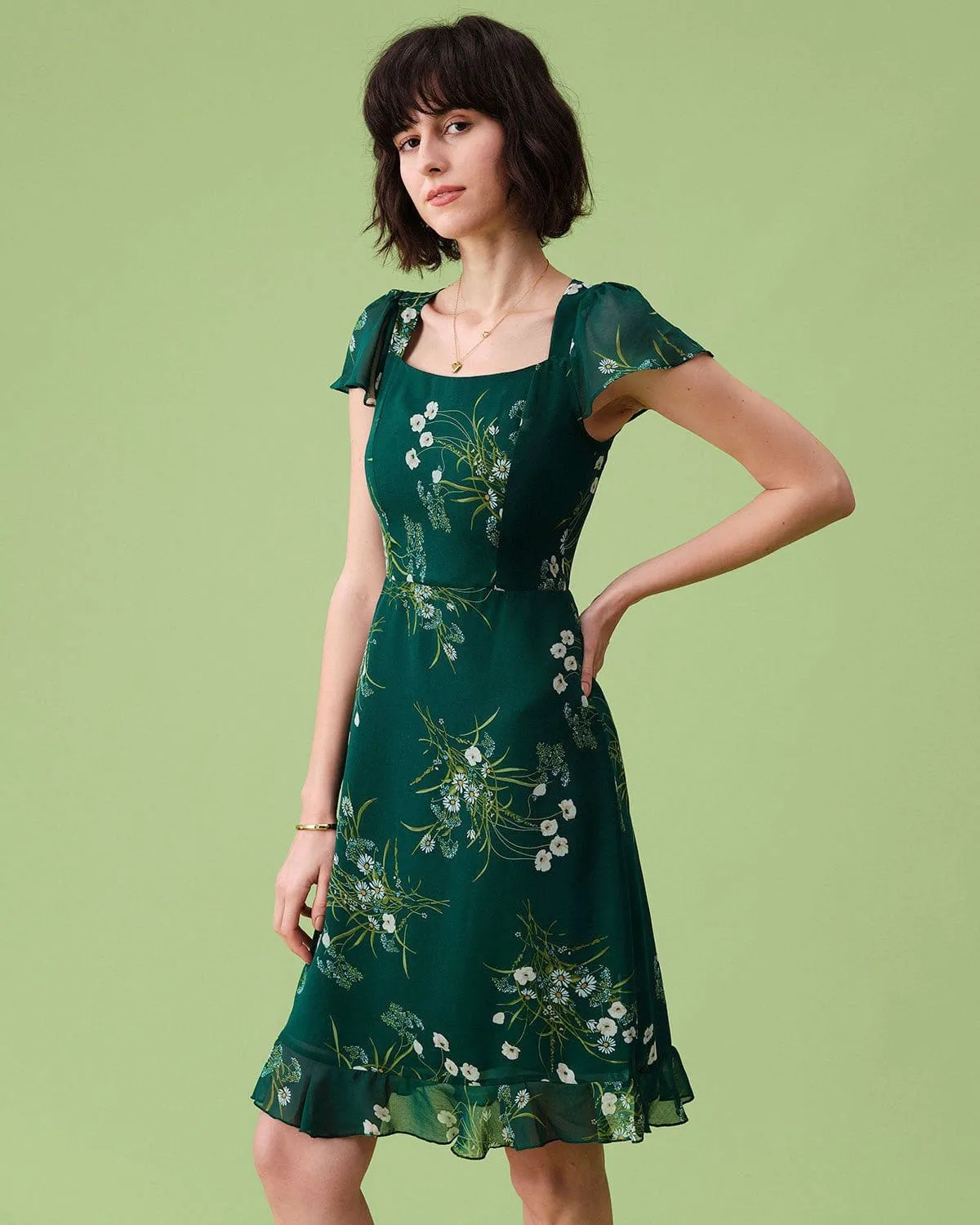 The Square Neck Backless Floral Midi Dress