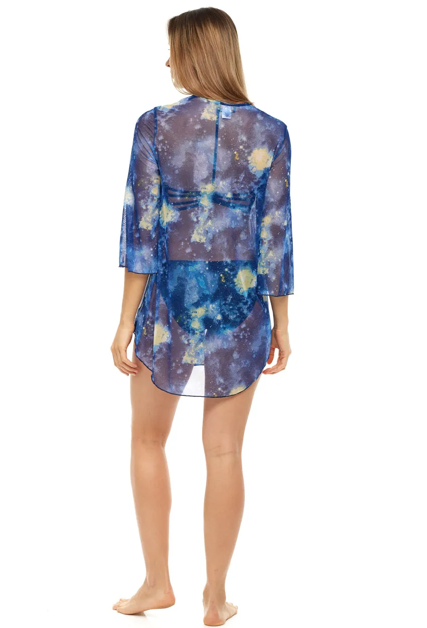 V-NECK BELL SLEEVE TUNIC - POWER MESH PRINT