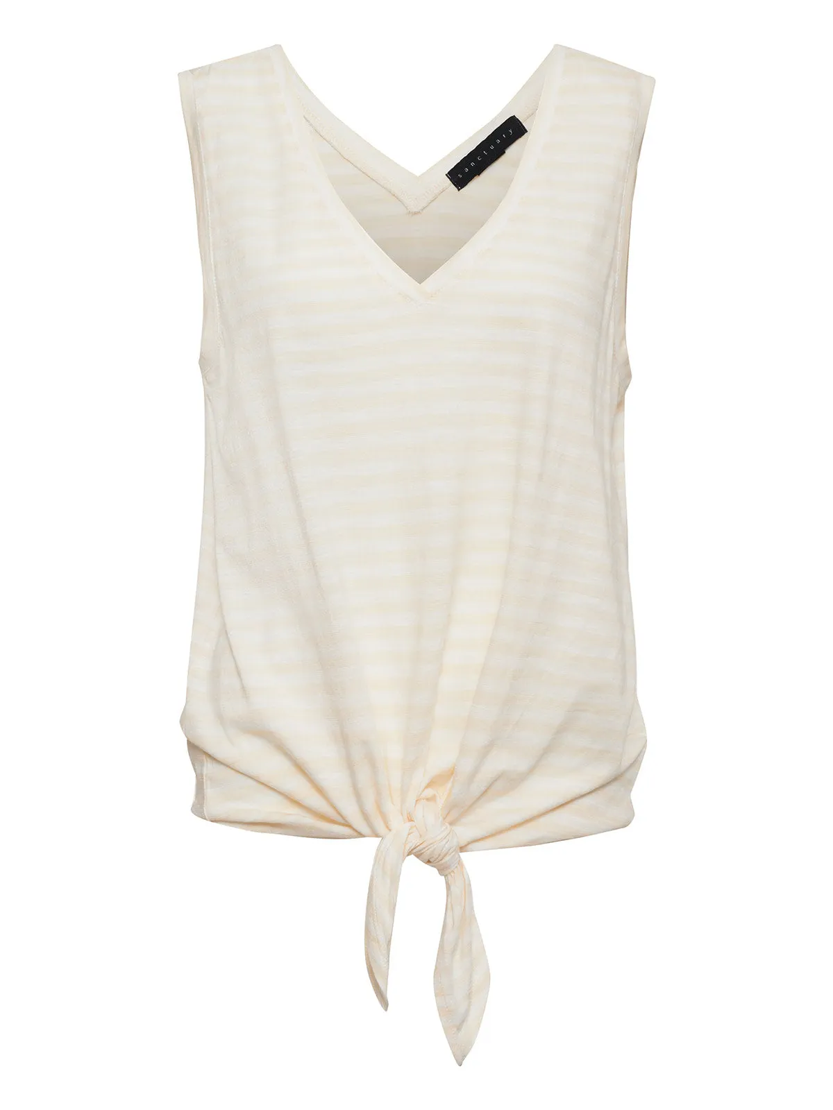 V-Neck Tie Tank White Birch Stripe