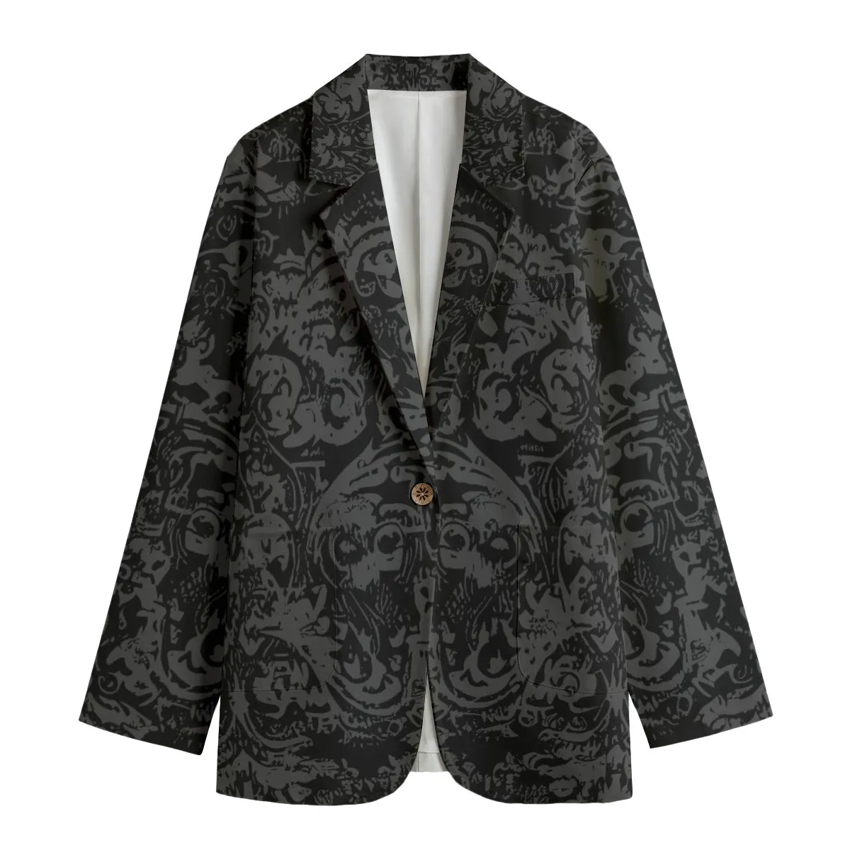 Vampire Art 100% Cotton Grunge Damask in Black Women's Leisure Blazer | 245GSM Cotton