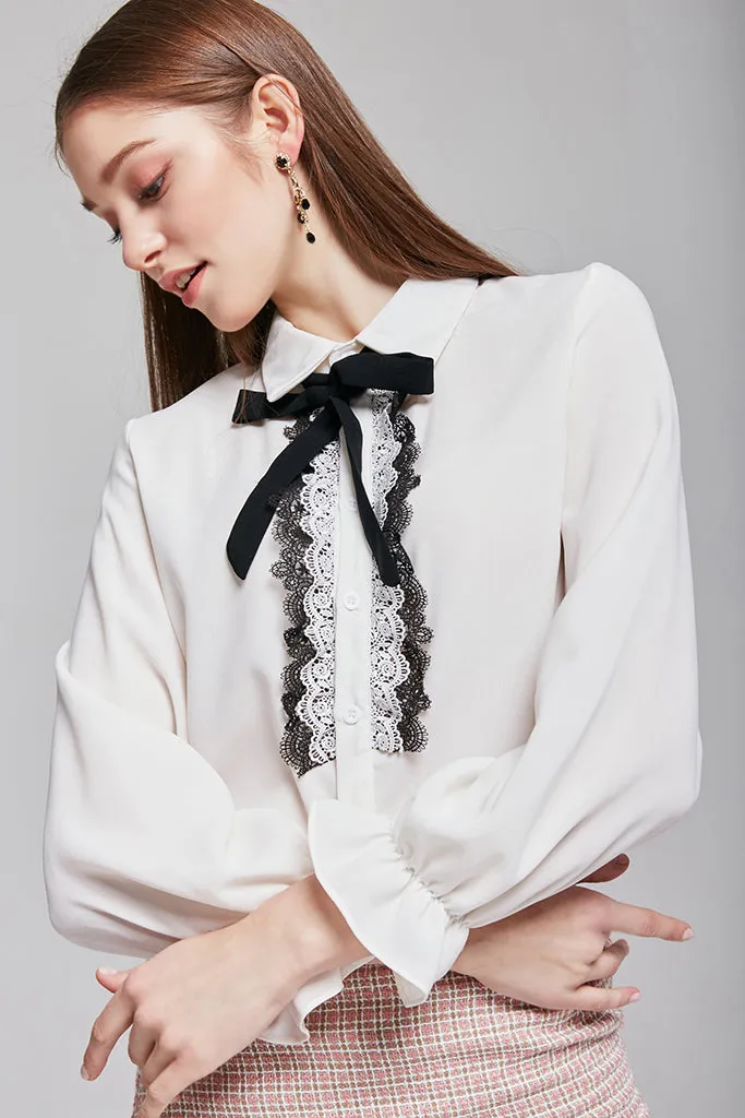 Vanessa Ruffle-trimmed Blouse with Ribbon